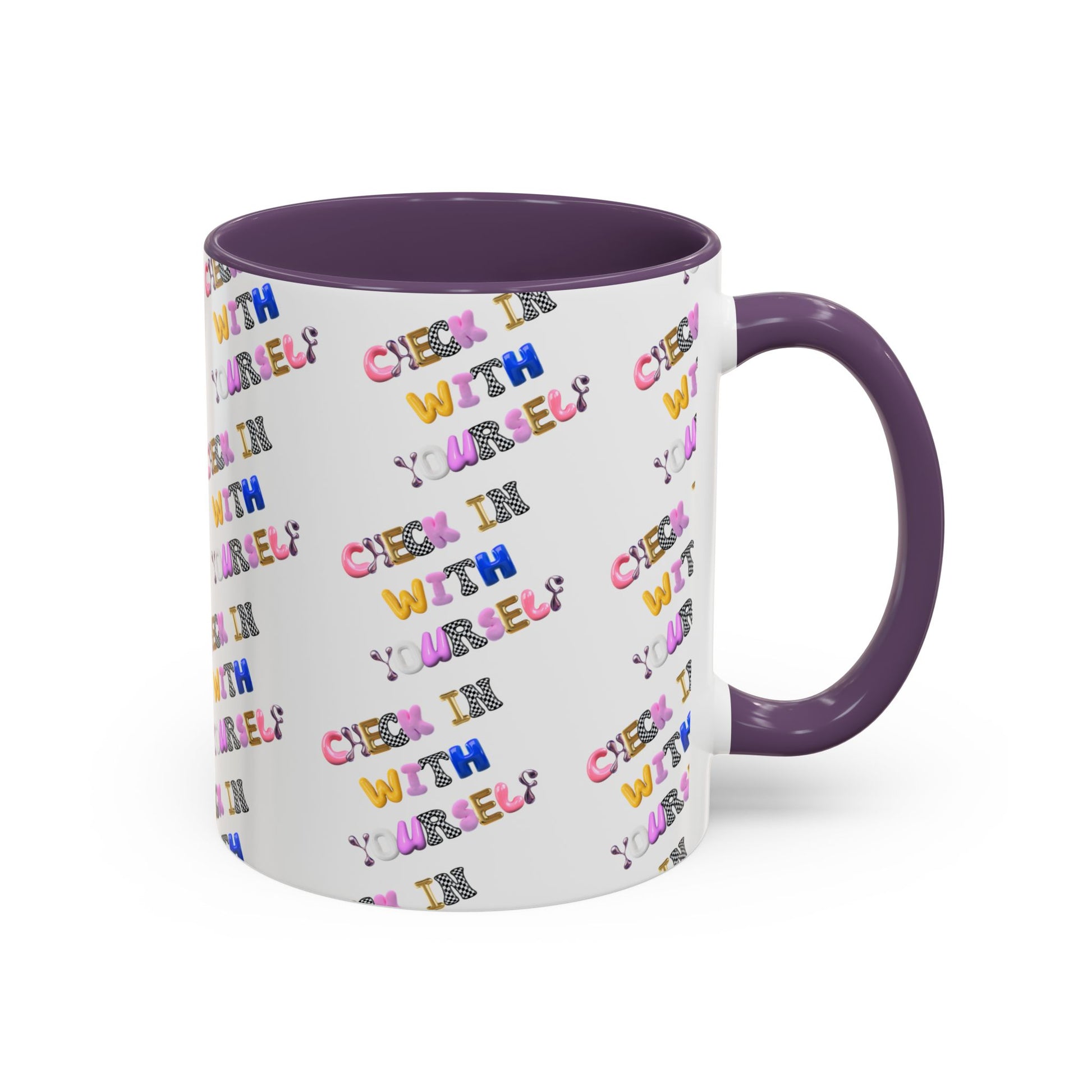 Check in With Yourself Bubble Letter Mug | Mental Health Coffee Cup | Emotional Wellness Gift | Self-Care Reminder | Therapy Office Mug