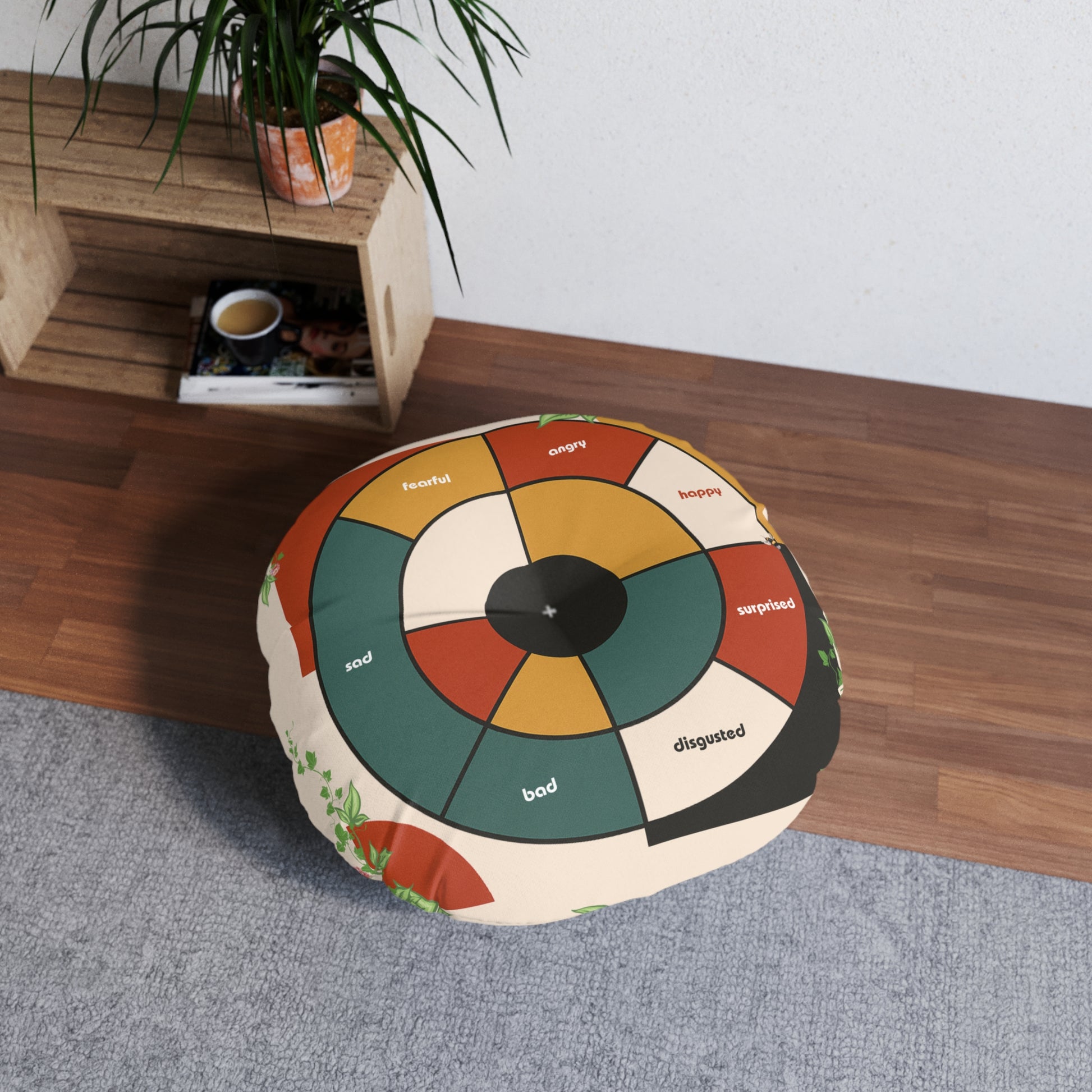 Feeling Wheel Abstract Tufted Floor Pillow for Meditation | Round Meditation Cushion | Yoga Round Floor Cushion
