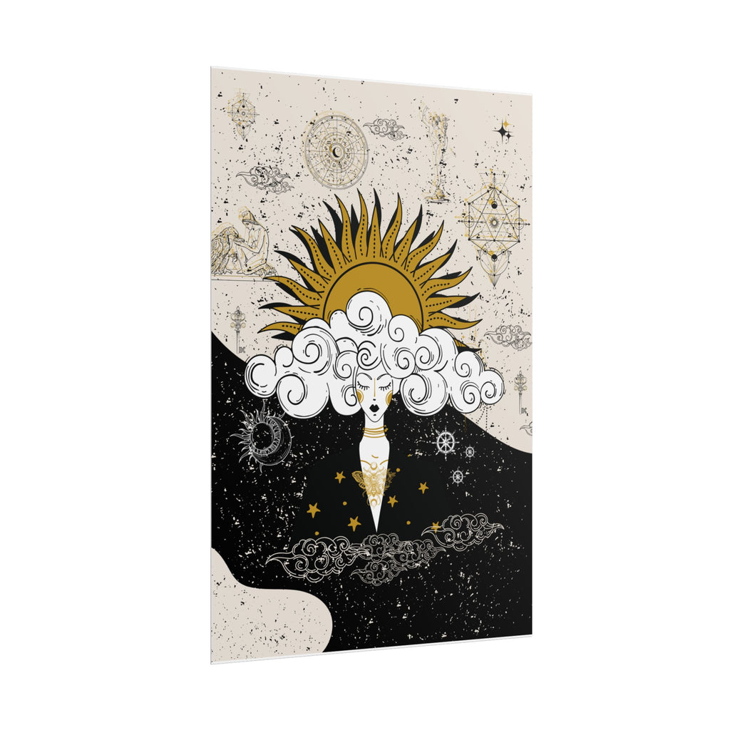Rolled Posters Divine Feminine Meditation Among Stars Vertical Framed Poster, Boho Wall Decor, Astrology Prints, Home Decor Gift