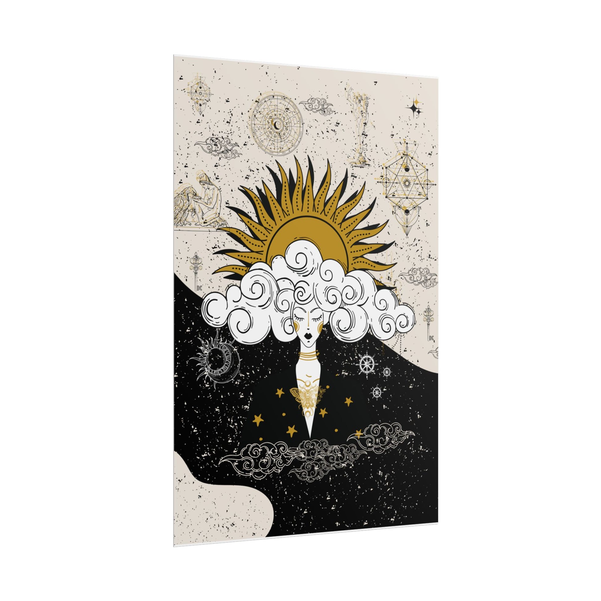 Rolled Posters Divine Feminine Meditation Among Stars Vertical Framed Poster, Boho Wall Decor, Astrology Prints, Home Decor Gift