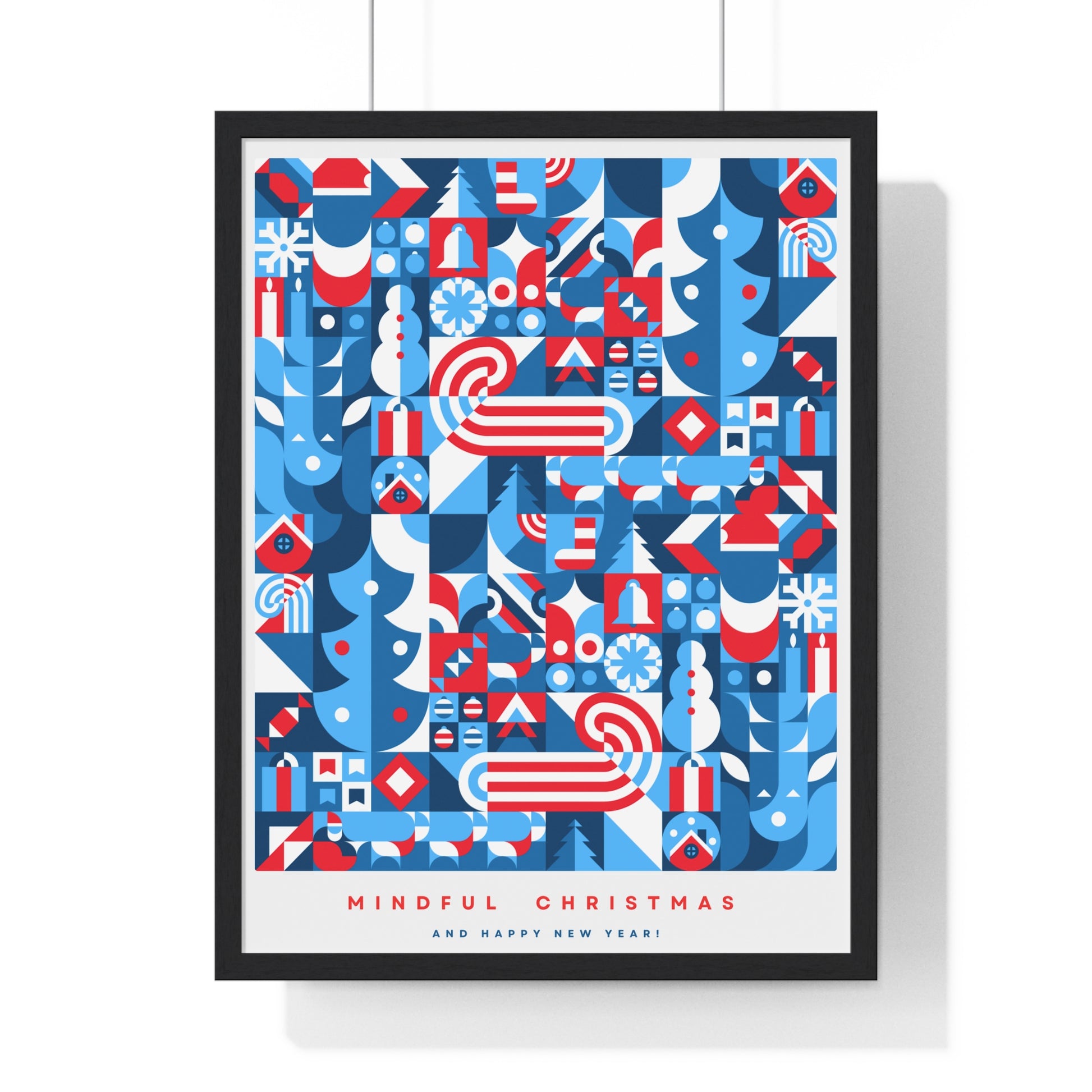 Framed Mindful Christmas Bauhaus Inspired Poster | Holiday Wall Art | Healing Therapy Office Christmas Gift