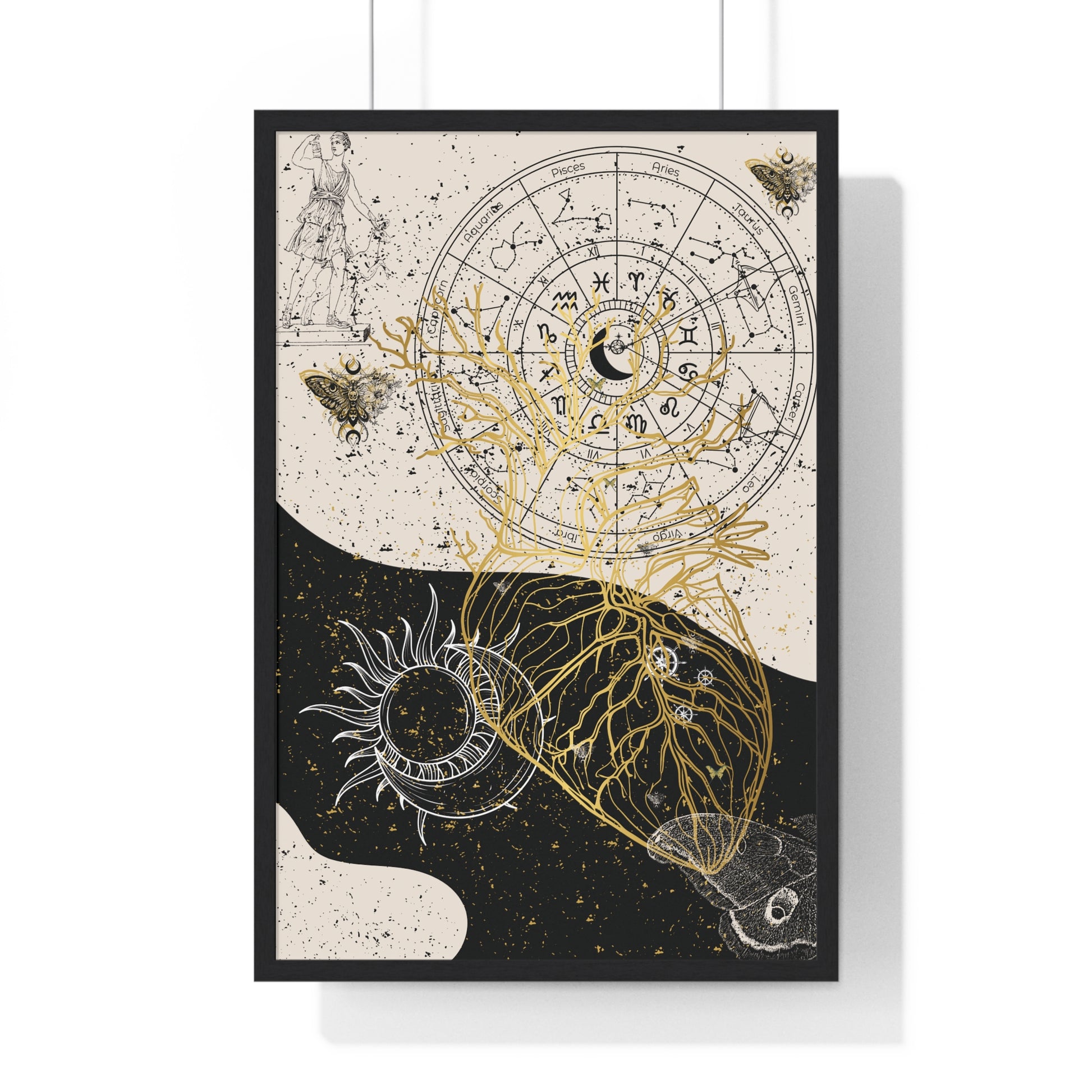 Framed Astrological Art Print, Celestial Wall Decor, Zodiac Poster, Astrology Gift, Horoscope Art, Bohemian Home Decor