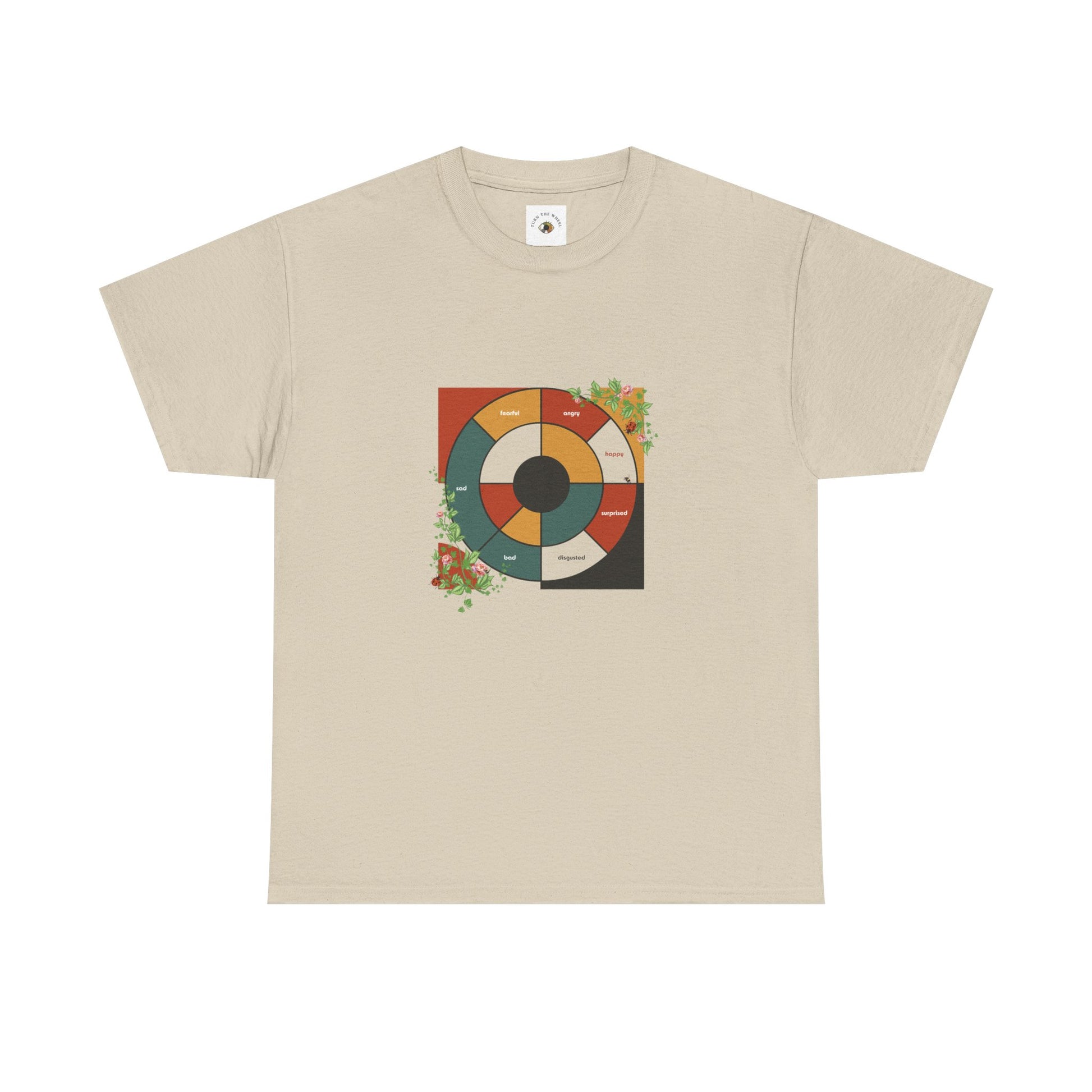 Feeling Wheel Bauhaus Abstract with Vines & Flowers Tshirt for Meditation | Grounding Affirmative Yoga Tshirt