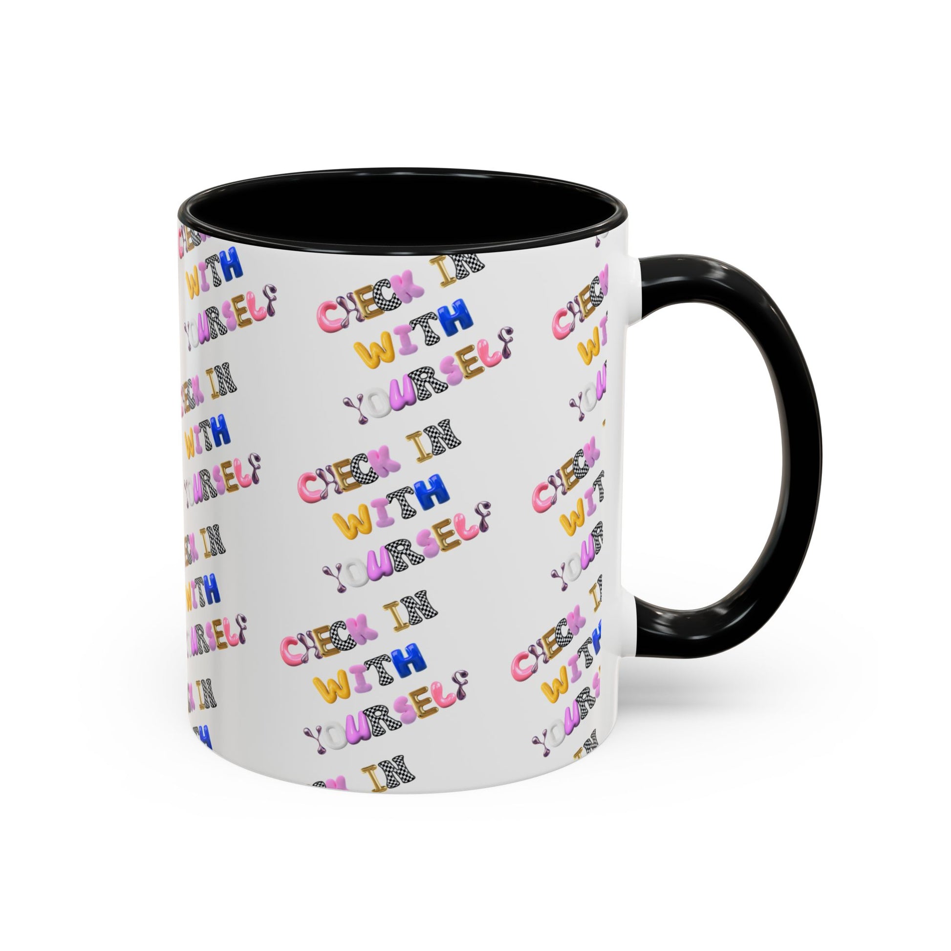 Check in With Yourself Bubble Letter Mug | Mental Health Coffee Cup | Emotional Wellness Gift | Self-Care Reminder | Therapy Office Mug