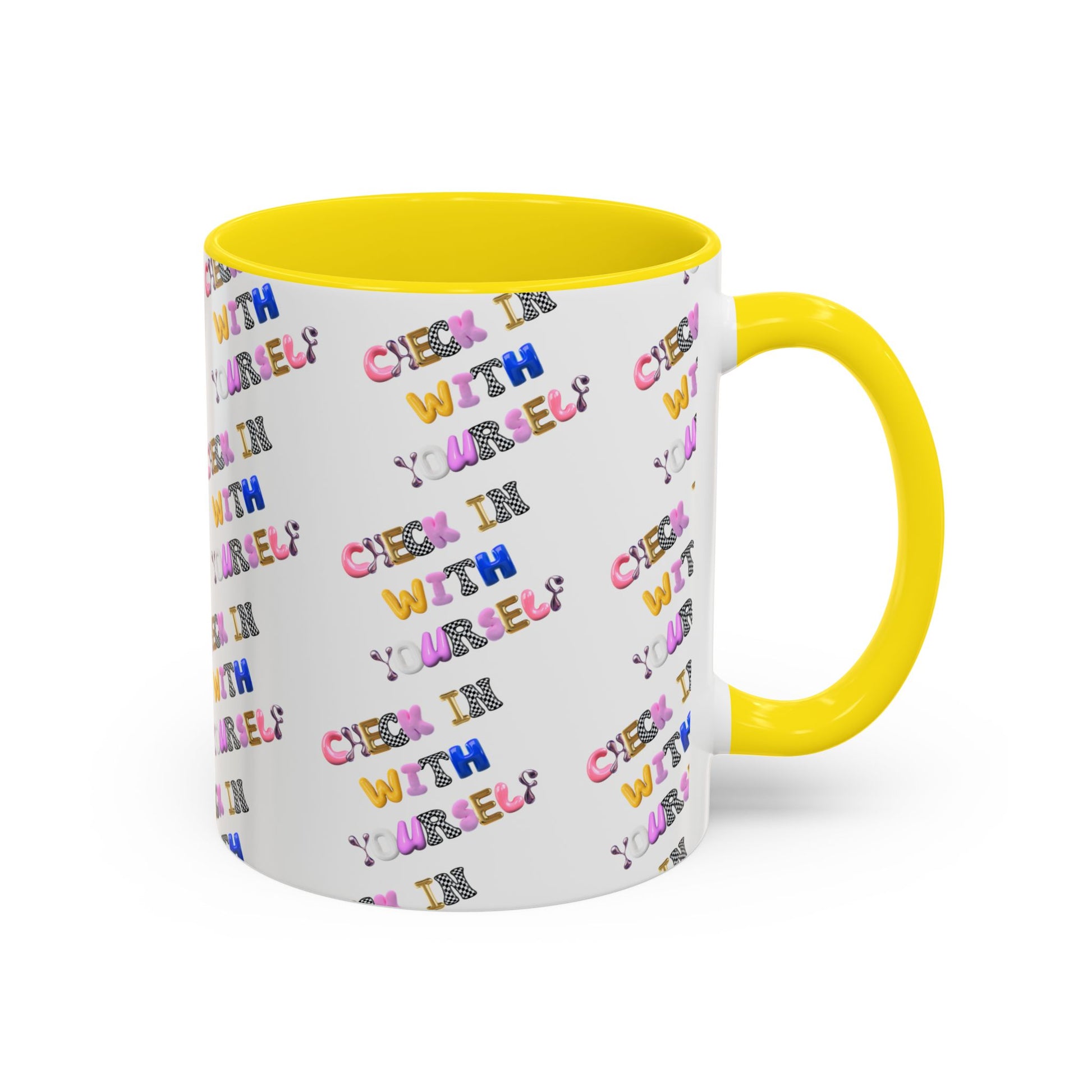 Check in With Yourself Bubble Letter Mug | Mental Health Coffee Cup | Emotional Wellness Gift | Self-Care Reminder | Therapy Office Mug