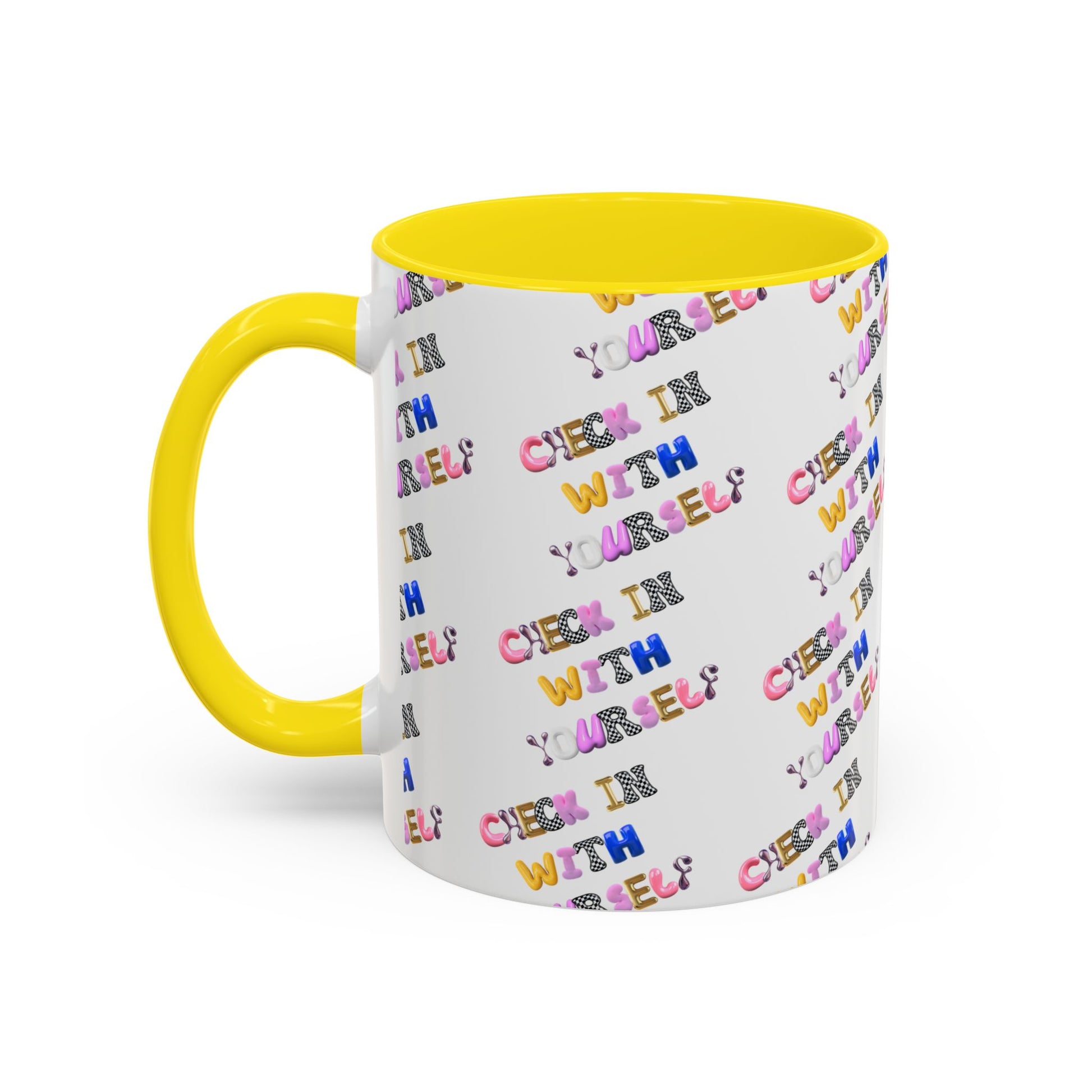 Check in With Yourself Bubble Letter Mug | Mental Health Coffee Cup | Emotional Wellness Gift | Self-Care Reminder | Therapy Office Mug