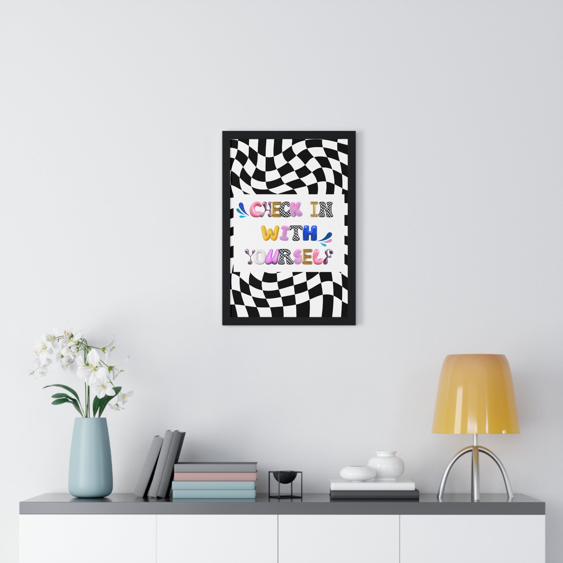 Framed Bubble Letter Poster | Mental Health Awareness Art | Feel-Good Emotional Wellness Art in Blob Typography