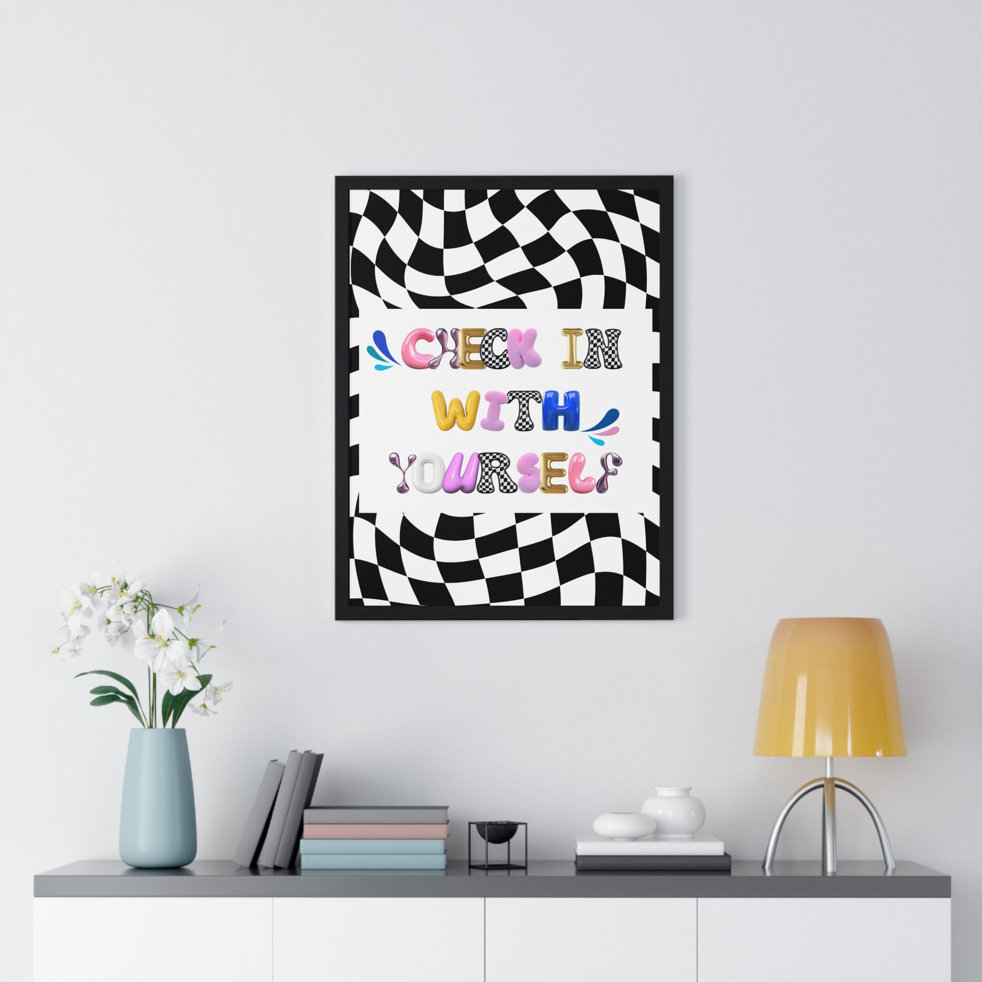 Framed Bubble Letter Poster | Mental Health Awareness Art | Feel-Good Emotional Wellness Art in Blob Typography