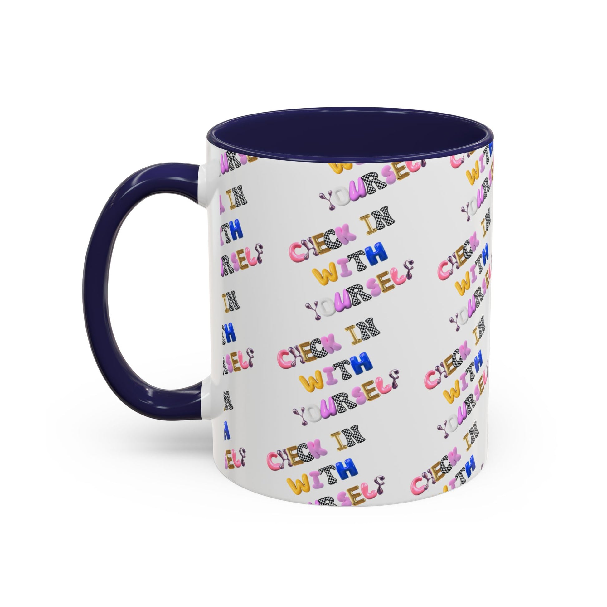 Check in With Yourself Bubble Letter Mug | Mental Health Coffee Cup | Emotional Wellness Gift | Self-Care Reminder | Therapy Office Mug