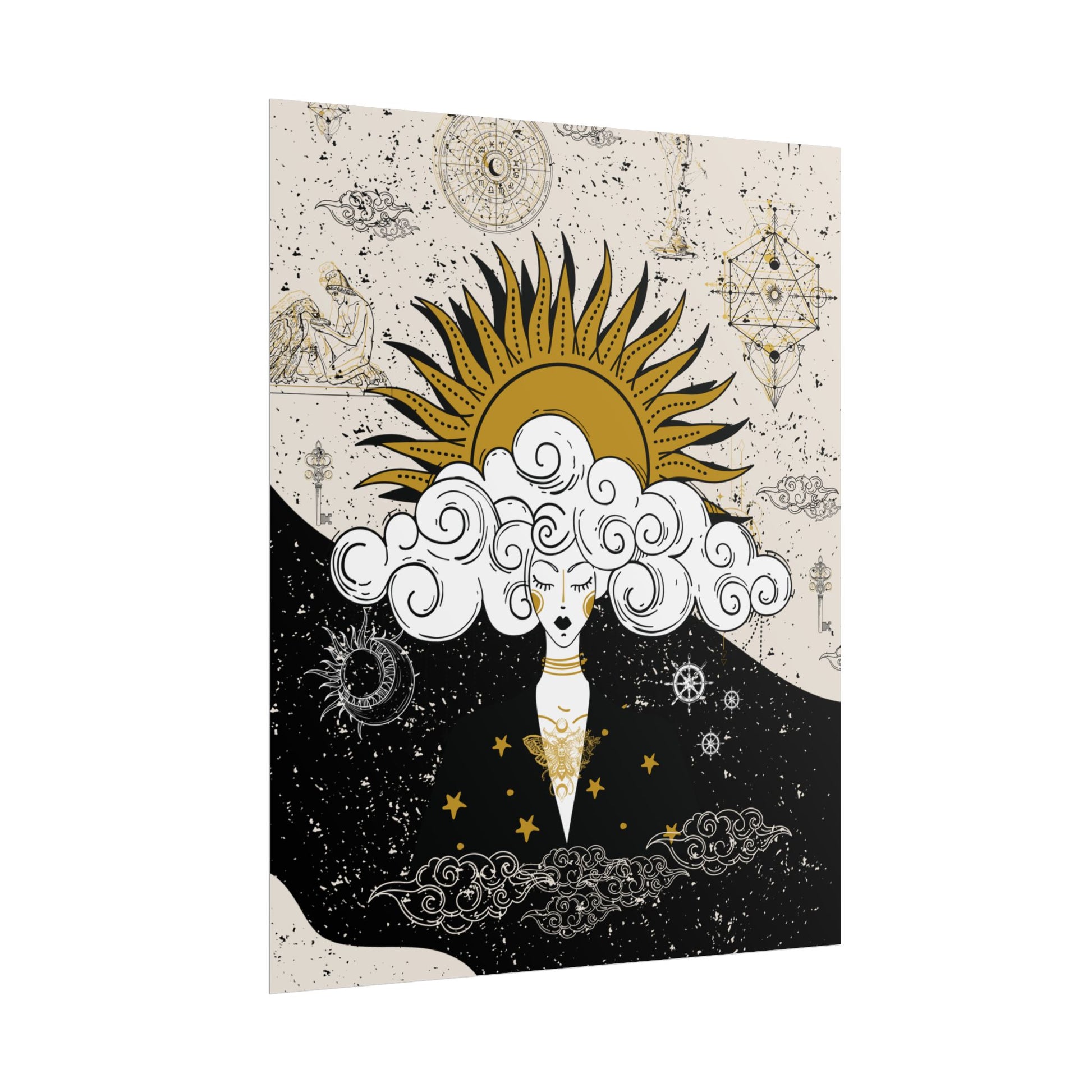 Rolled Posters Divine Feminine Meditation Among Stars Vertical Framed Poster, Boho Wall Decor, Astrology Prints, Home Decor Gift