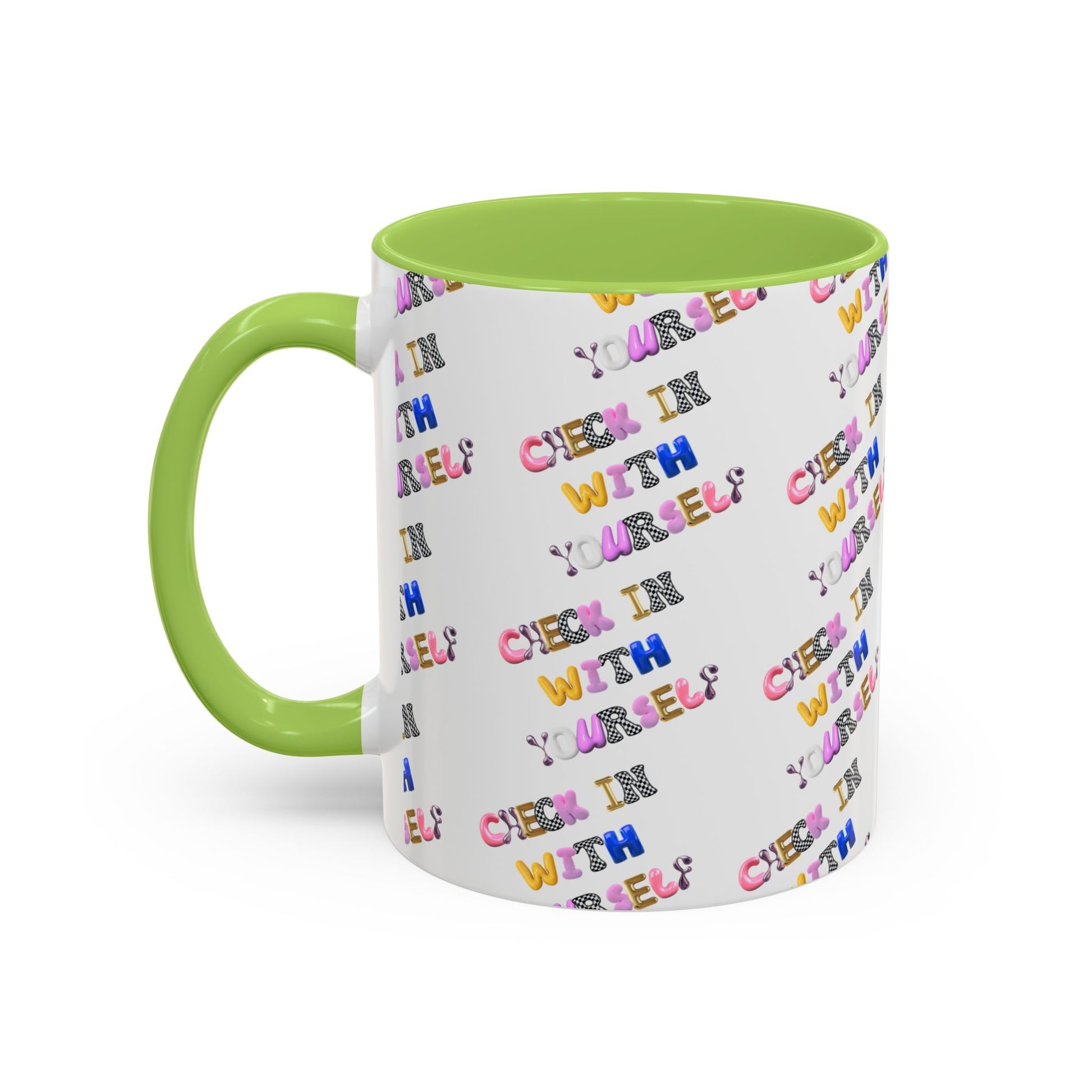 Check in With Yourself Bubble Letter Mug | Mental Health Coffee Cup | Emotional Wellness Gift | Self-Care Reminder | Therapy Office Mug