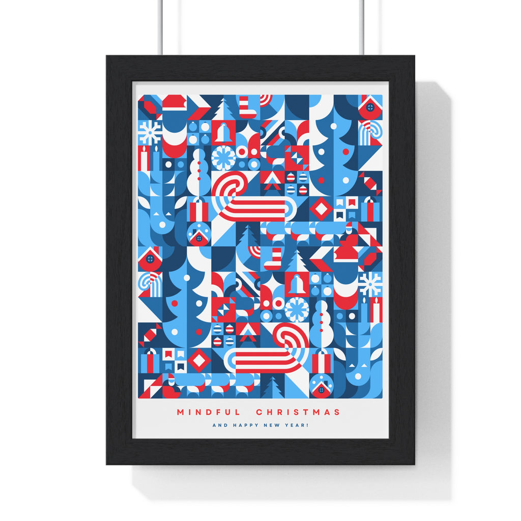Framed Mindful Christmas Bauhaus Inspired Poster | Holiday Wall Art | Healing Therapy Office Christmas Gift
