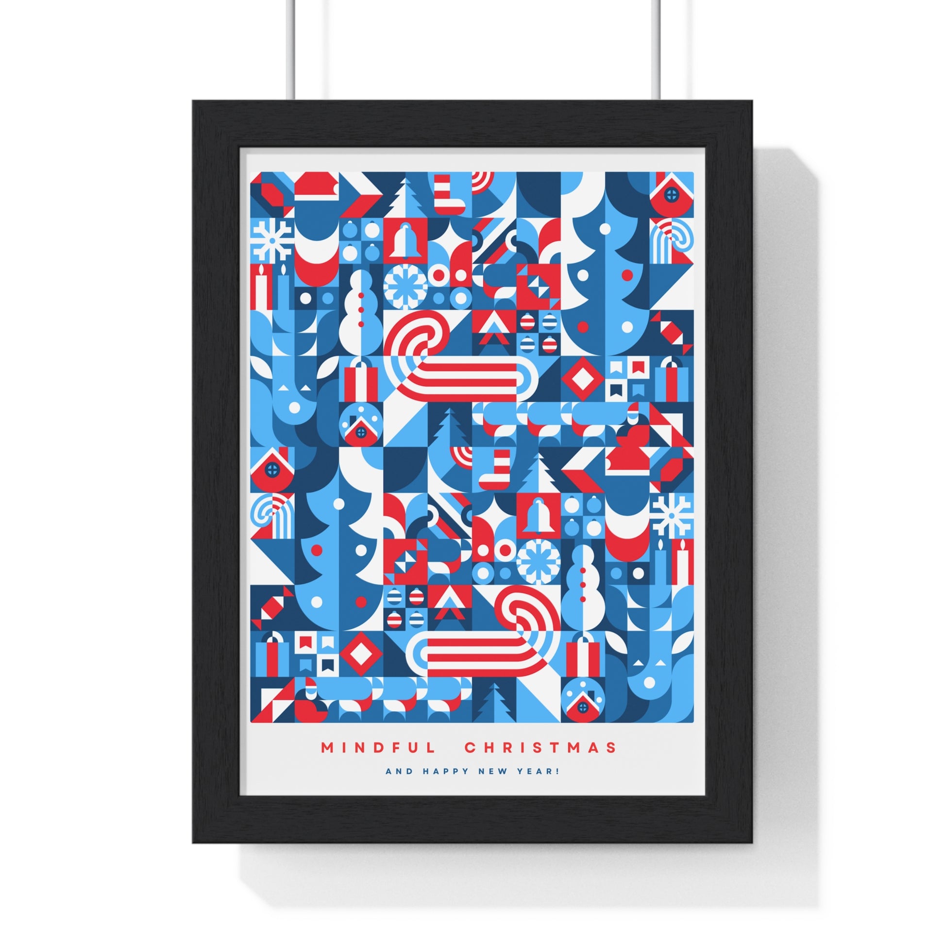 Framed Mindful Christmas Bauhaus Inspired Poster | Holiday Wall Art | Healing Therapy Office Christmas Gift