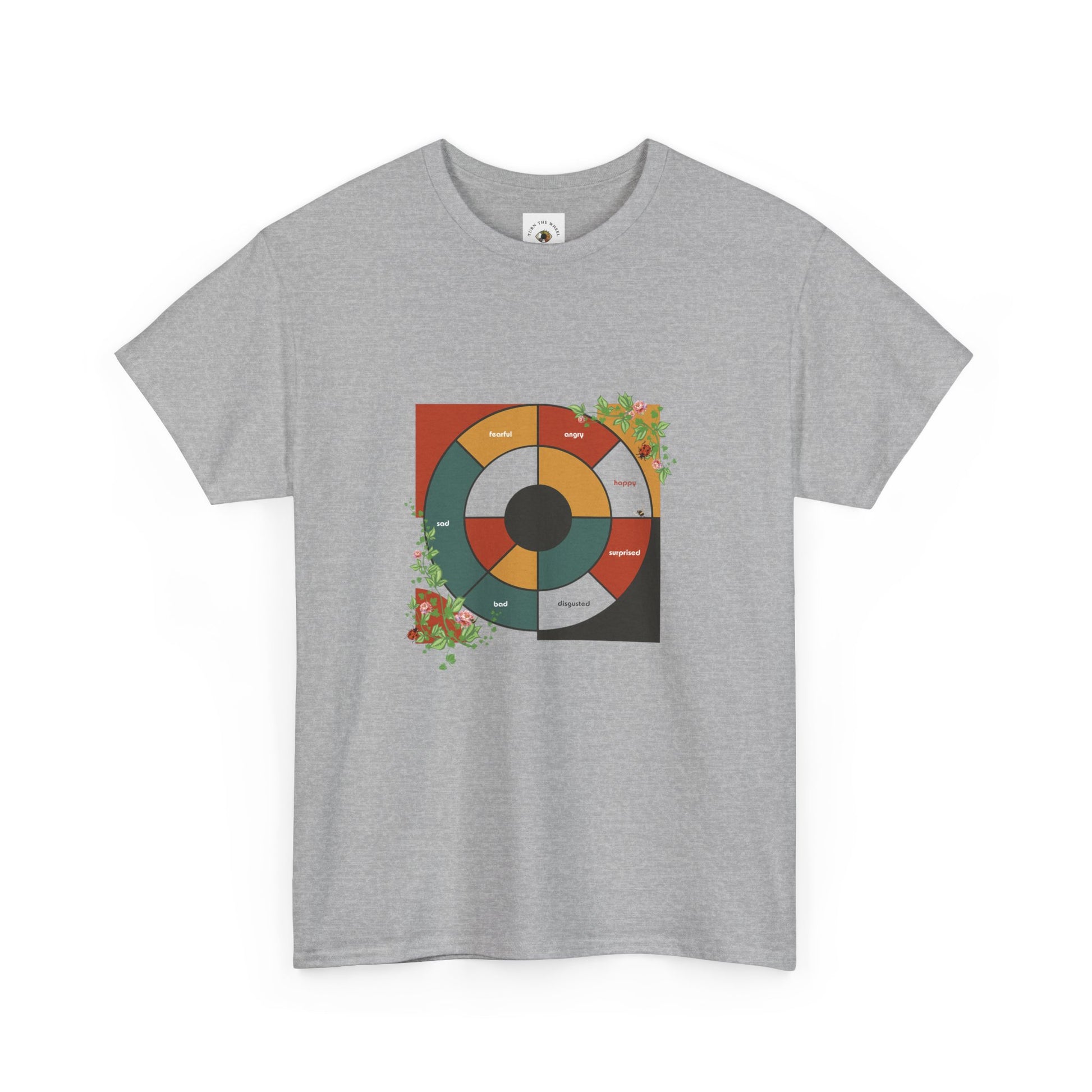 Feeling Wheel Bauhaus Abstract with Vines & Flowers Tshirt for Meditation | Grounding Affirmative Yoga Tshirt