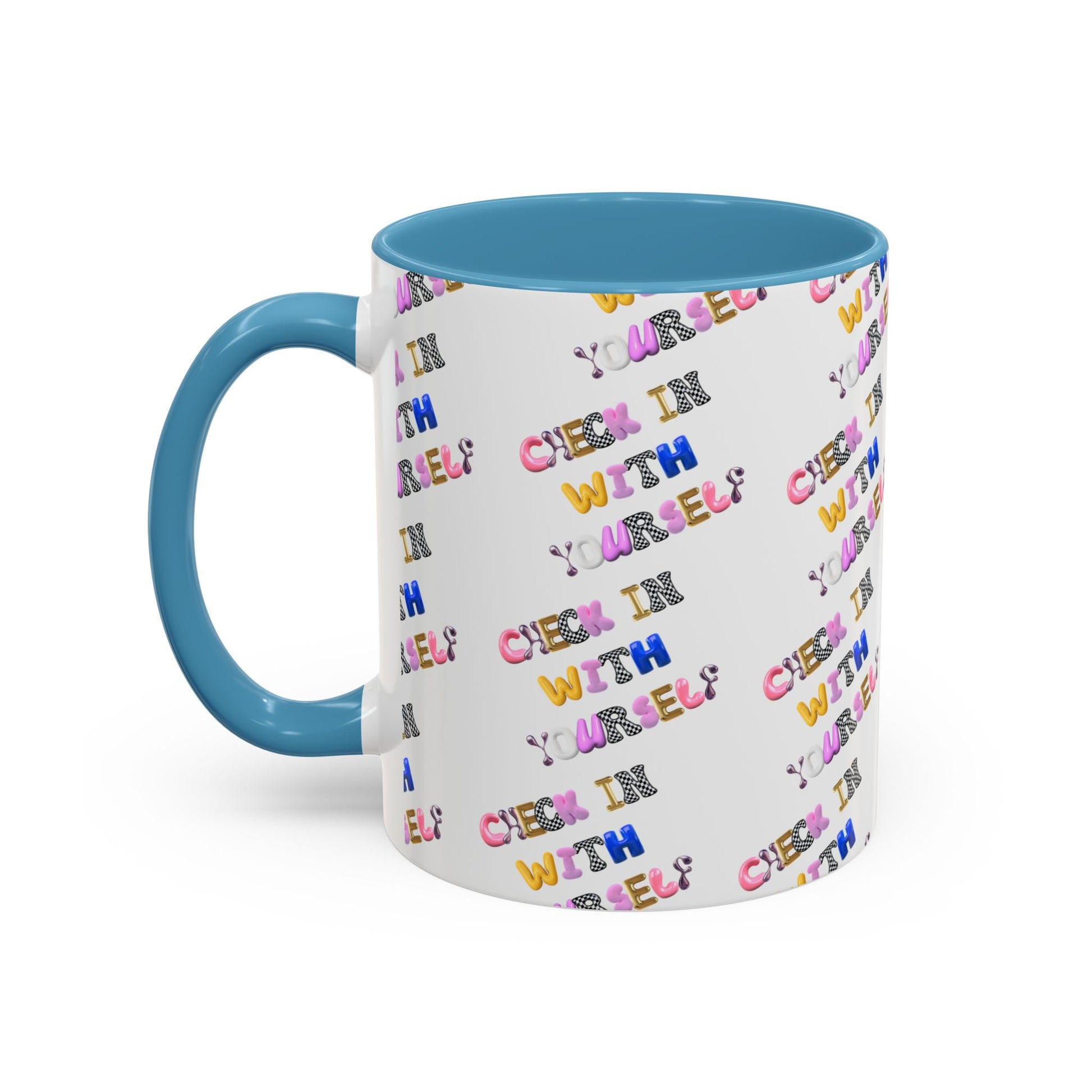 Check in With Yourself Bubble Letter Mug | Mental Health Coffee Cup | Emotional Wellness Gift | Self-Care Reminder | Therapy Office Mug