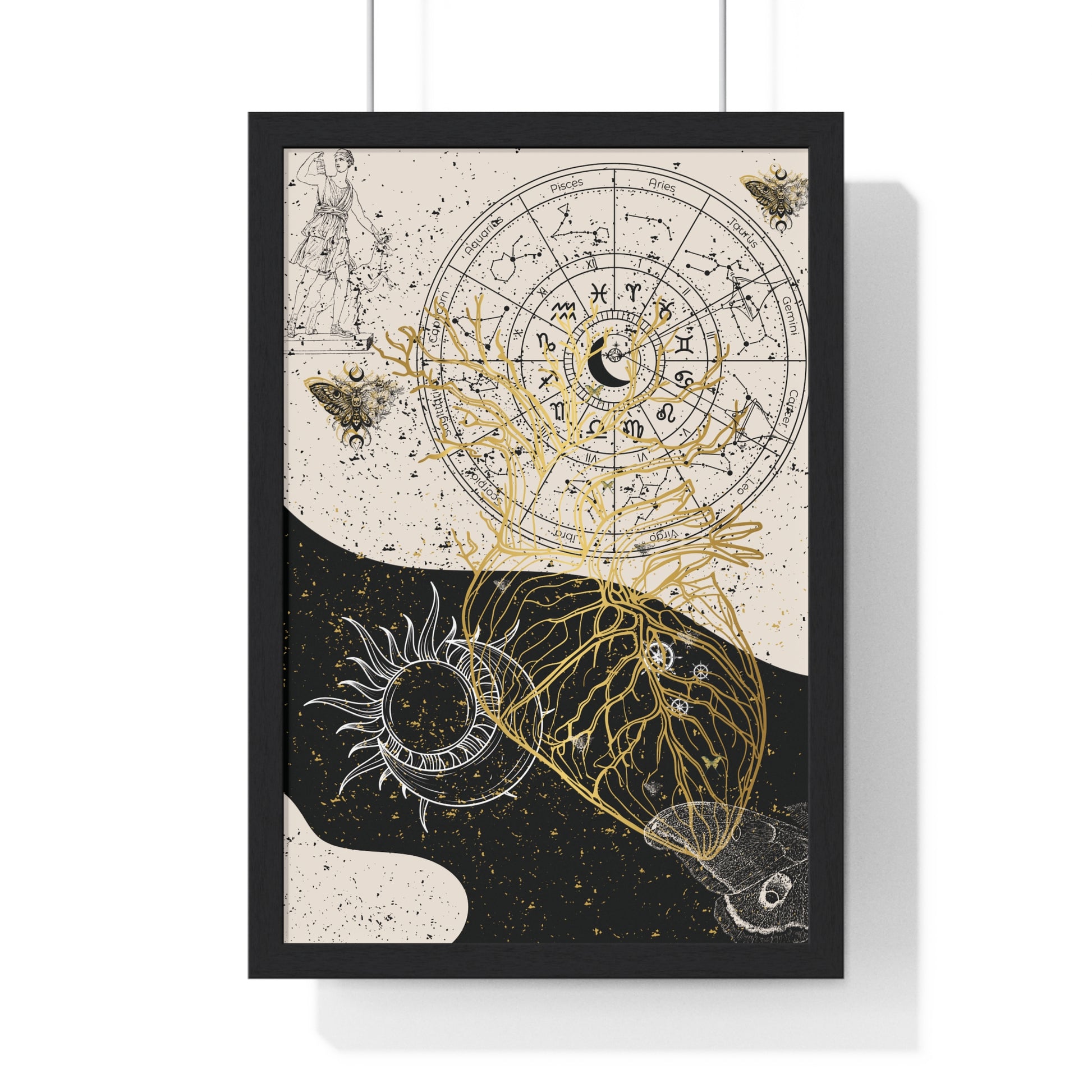 Framed Astrological Art Print, Celestial Wall Decor, Zodiac Poster, Astrology Gift, Horoscope Art, Bohemian Home Decor