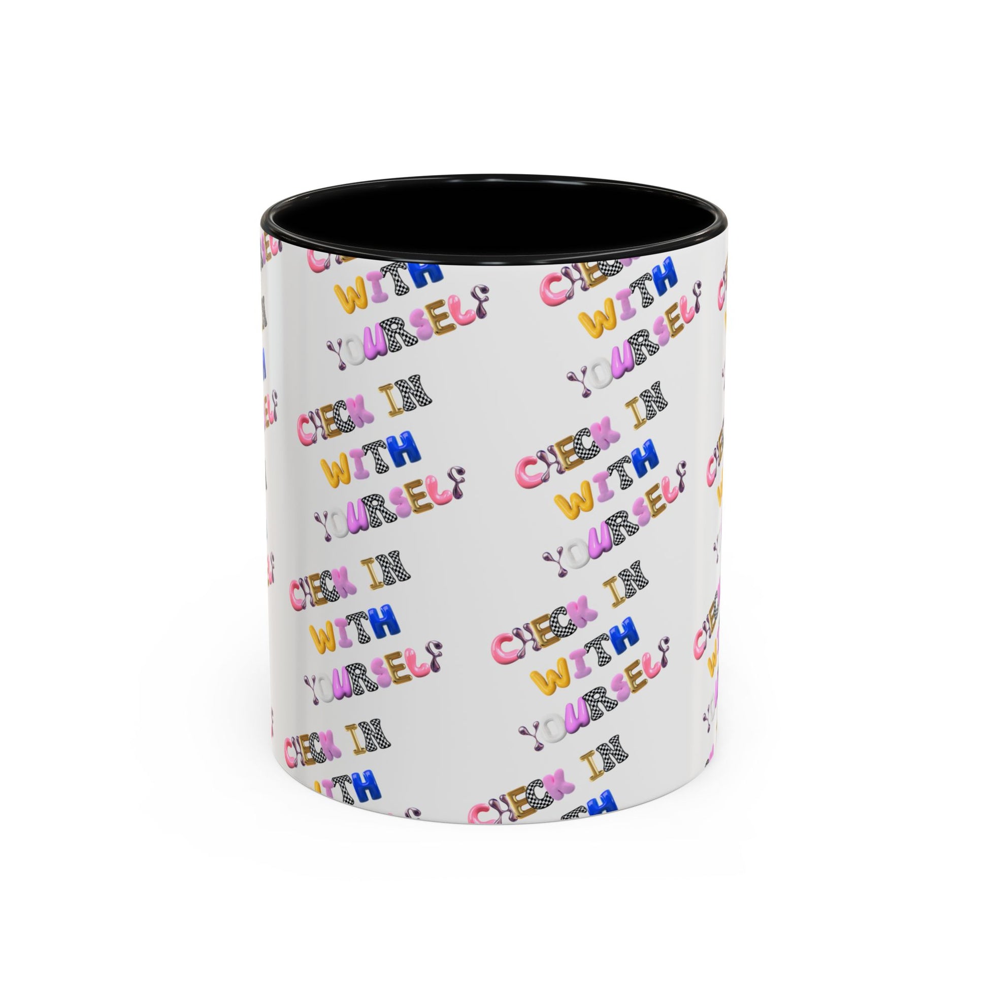 Check in With Yourself Bubble Letter Mug | Mental Health Coffee Cup | Emotional Wellness Gift | Self-Care Reminder | Therapy Office Mug