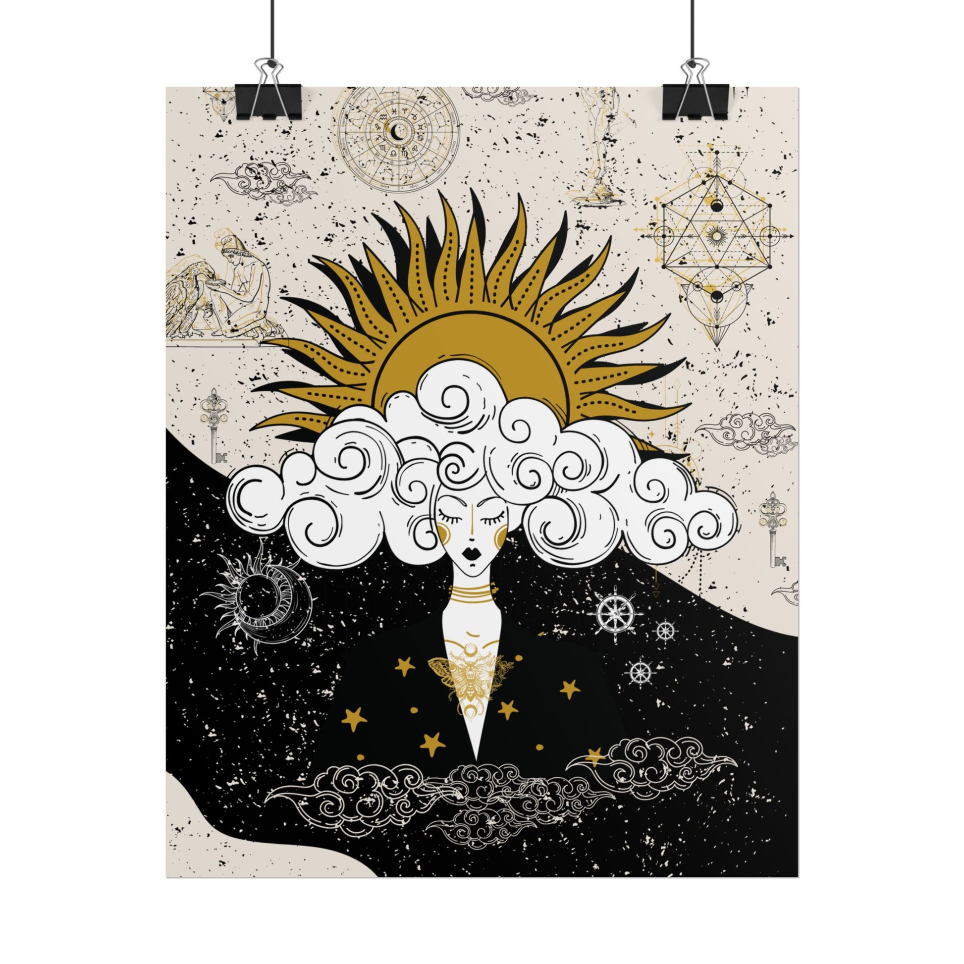 Rolled Posters Divine Feminine Meditation Among Stars Vertical Framed Poster, Boho Wall Decor, Astrology Prints, Home Decor Gift
