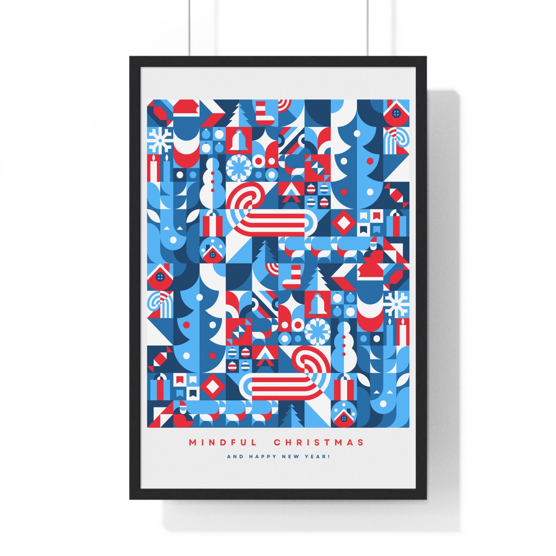 Framed Mindful Christmas Bauhaus Inspired Poster | Holiday Wall Art | Healing Therapy Office Christmas Gift