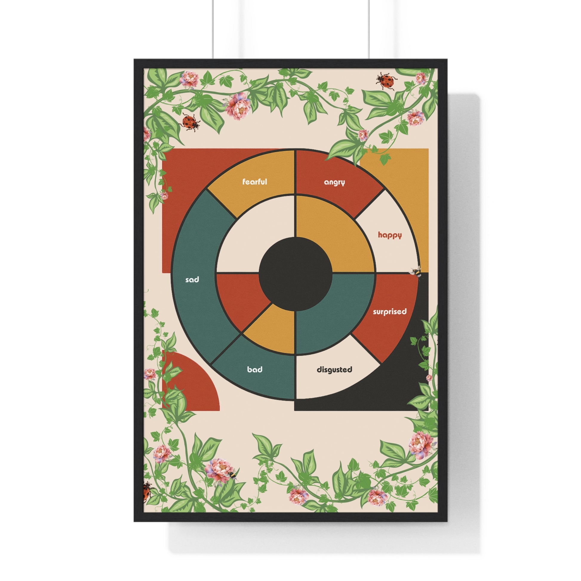 Framed Feeling Wheel Bauhaus Abstract Poster with Vines & Flowers | Framed Wall Art