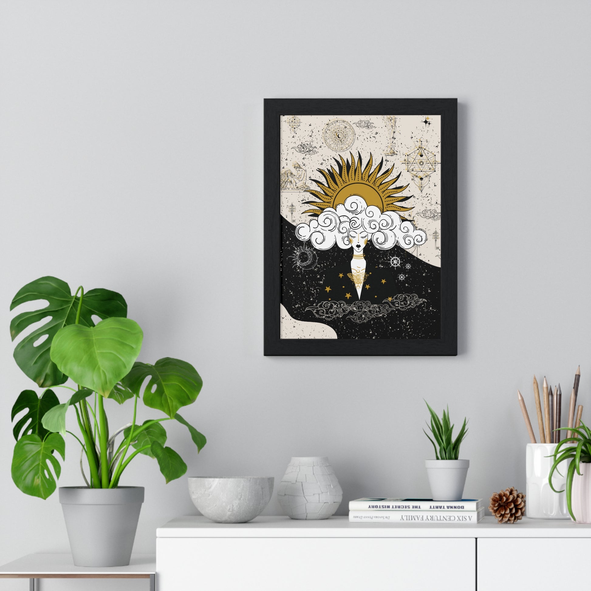 Framed Divine Feminine Meditation Among Stars Vertical Framed Poster, Alchemy Art, Home Decor, Unique Gift, Celestial Art Print