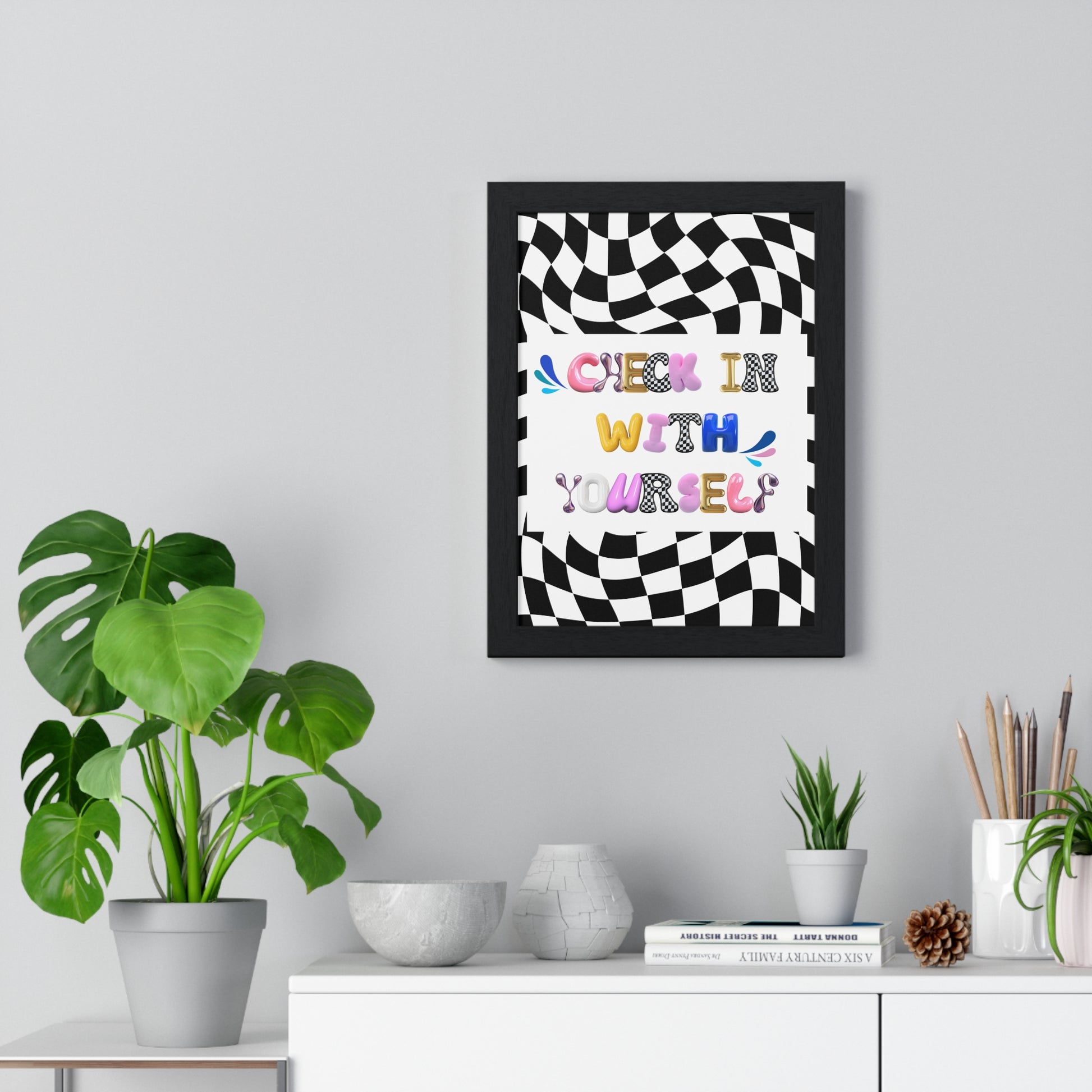 Framed Bubble Letter Poster | Mental Health Awareness Art | Feel-Good Emotional Wellness Art in Blob Typography
