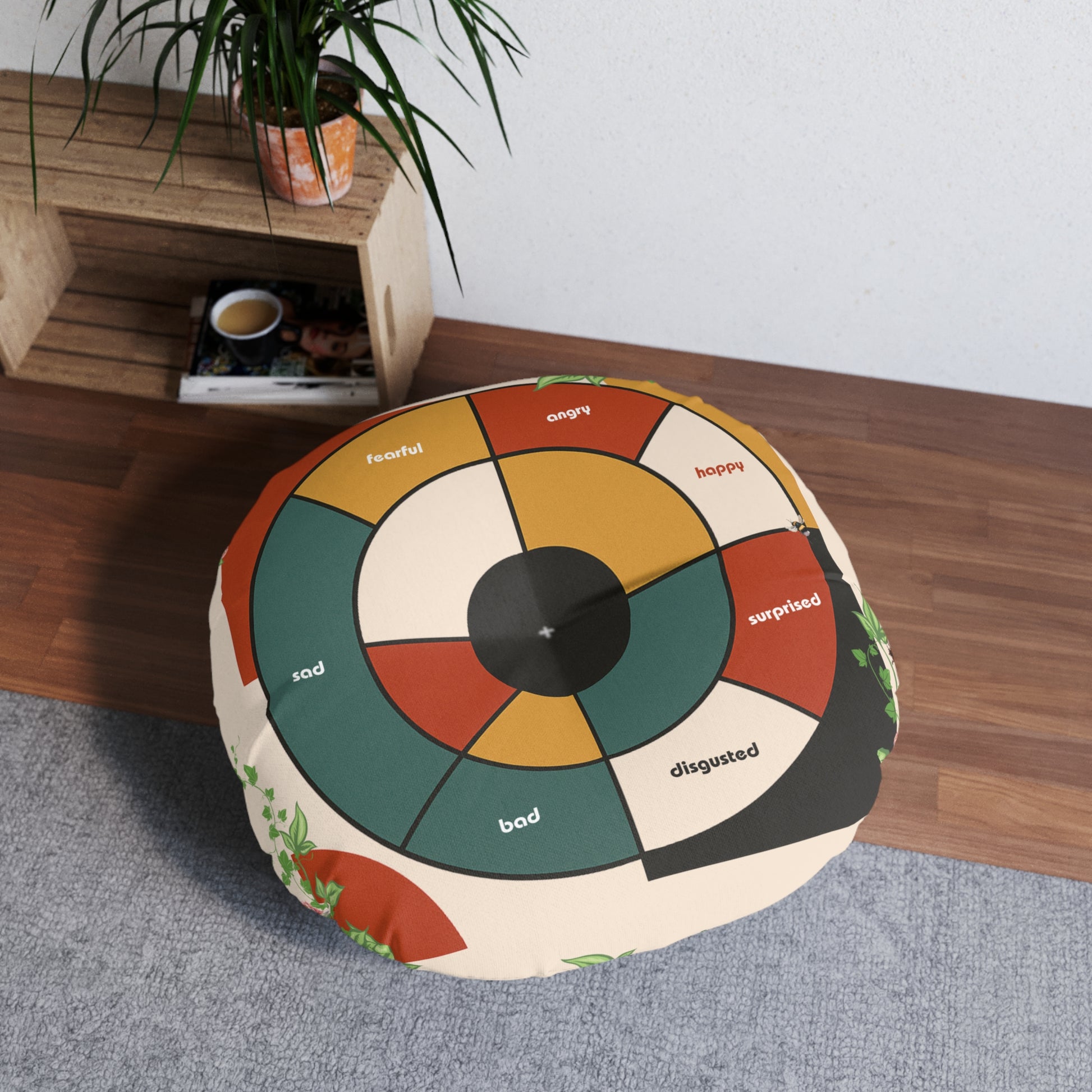 Feeling Wheel Abstract Tufted Floor Pillow for Meditation | Round Meditation Cushion | Yoga Round Floor Cushion
