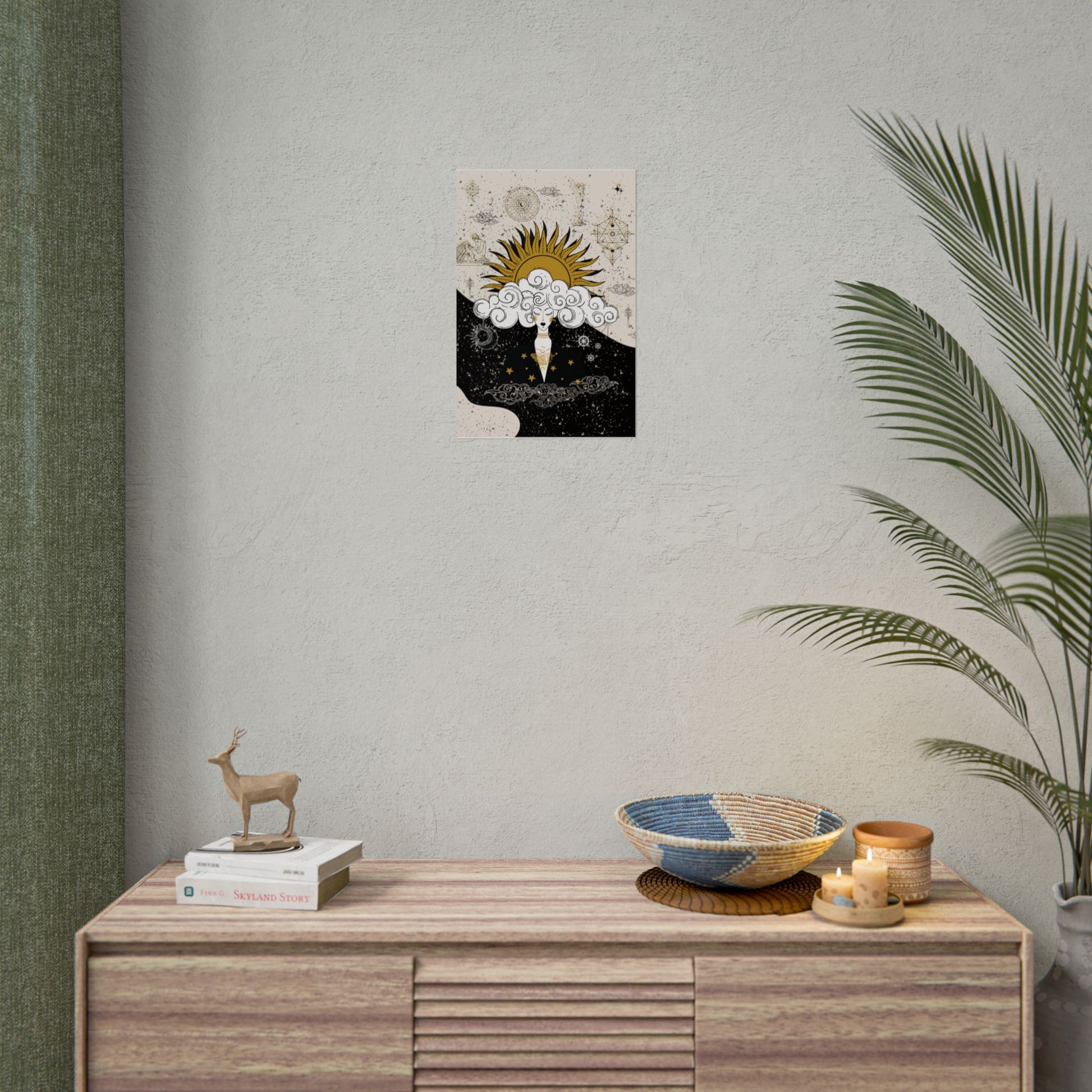 Rolled Posters Divine Feminine Meditation Among Stars Vertical Framed Poster, Boho Wall Decor, Astrology Prints, Home Decor Gift