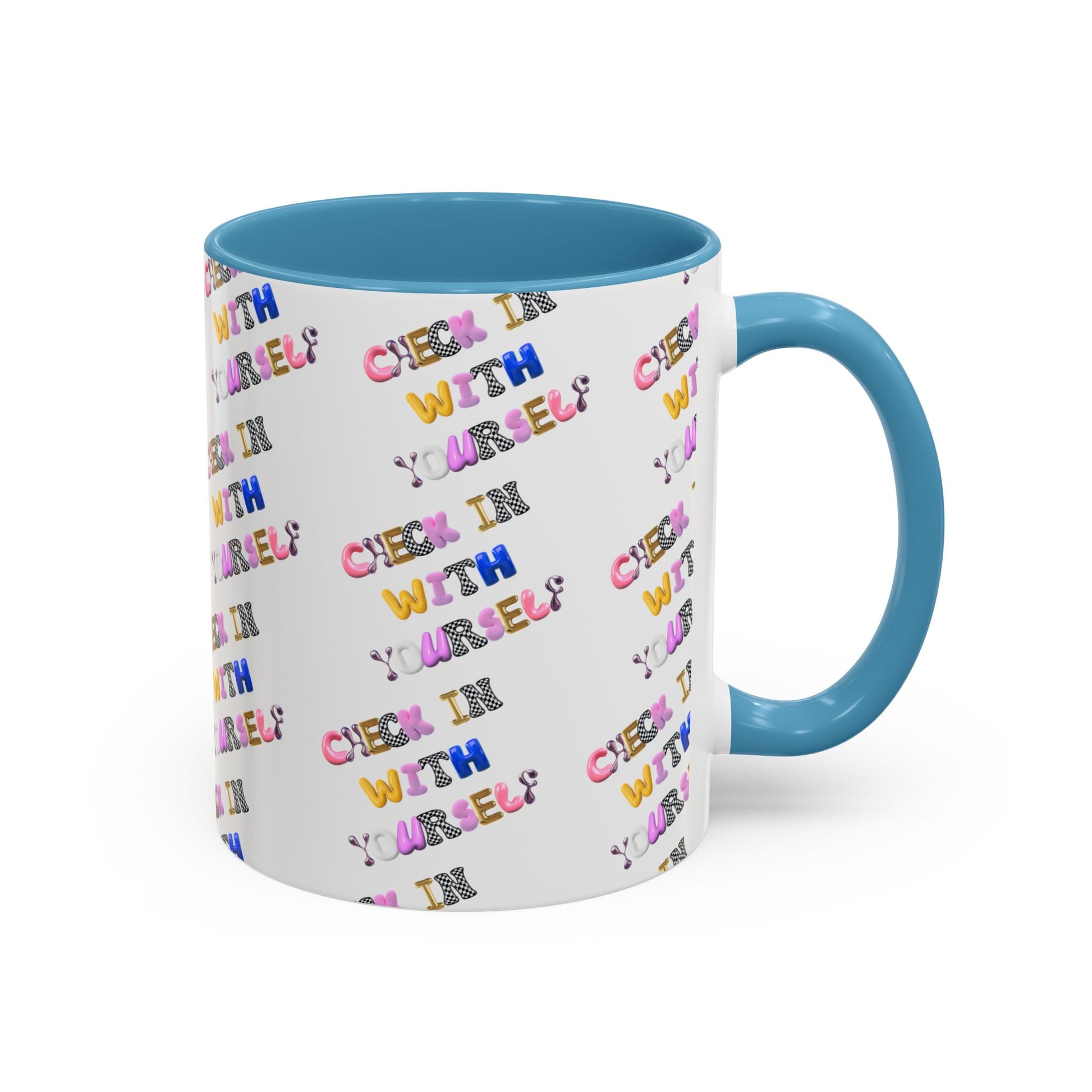 Check in With Yourself Bubble Letter Mug | Mental Health Coffee Cup | Emotional Wellness Gift | Self-Care Reminder | Therapy Office Mug
