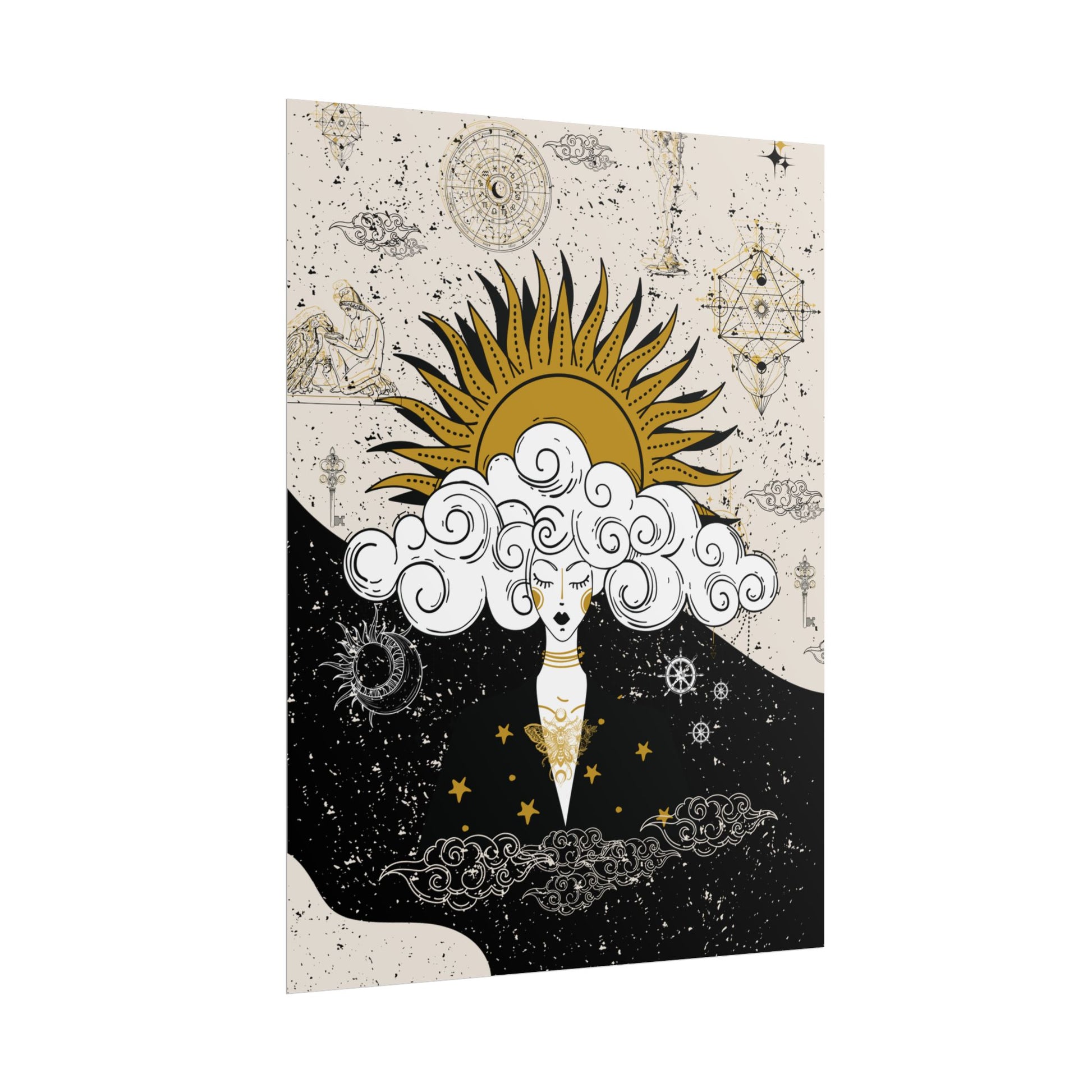 Rolled Posters Divine Feminine Meditation Among Stars Vertical Framed Poster, Boho Wall Decor, Astrology Prints, Home Decor Gift