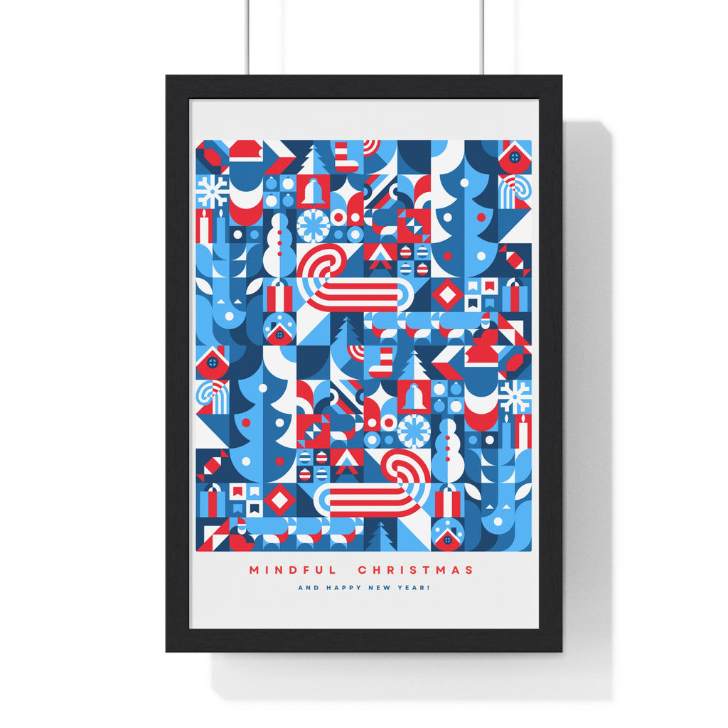 Framed Mindful Christmas Bauhaus Inspired Poster | Holiday Wall Art | Healing Therapy Office Christmas Gift