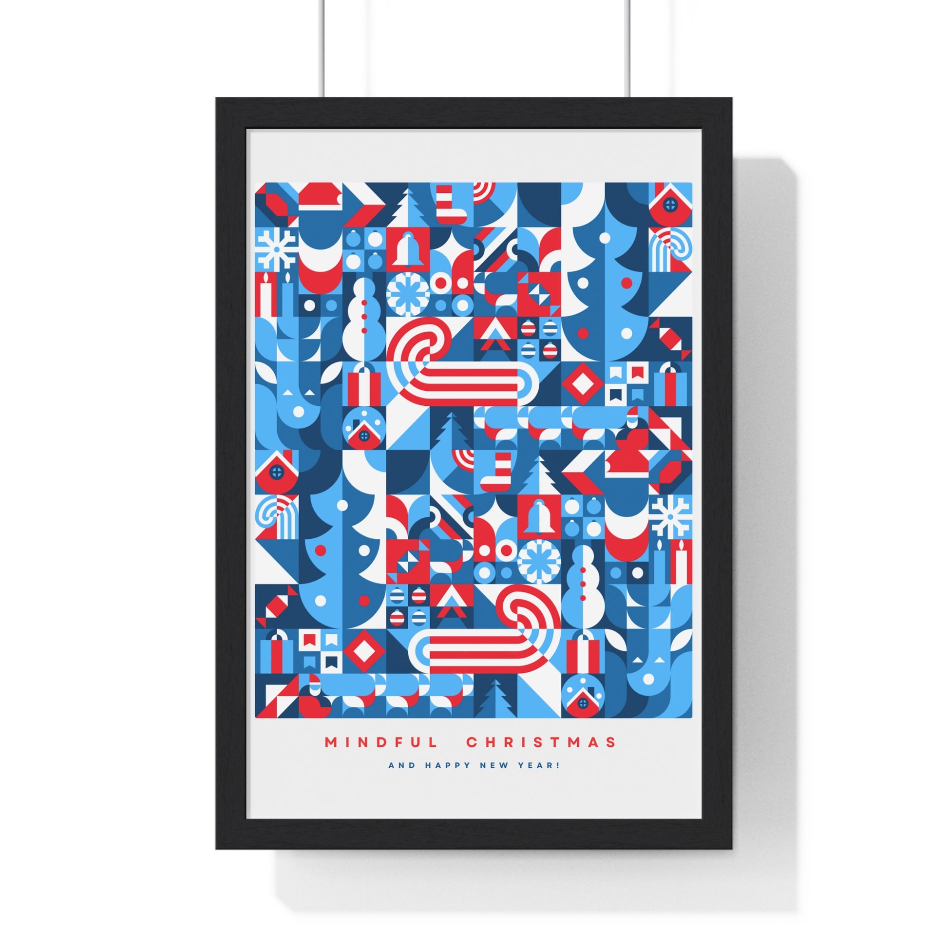 Framed Mindful Christmas Bauhaus Inspired Poster | Holiday Wall Art | Healing Therapy Office Christmas Gift