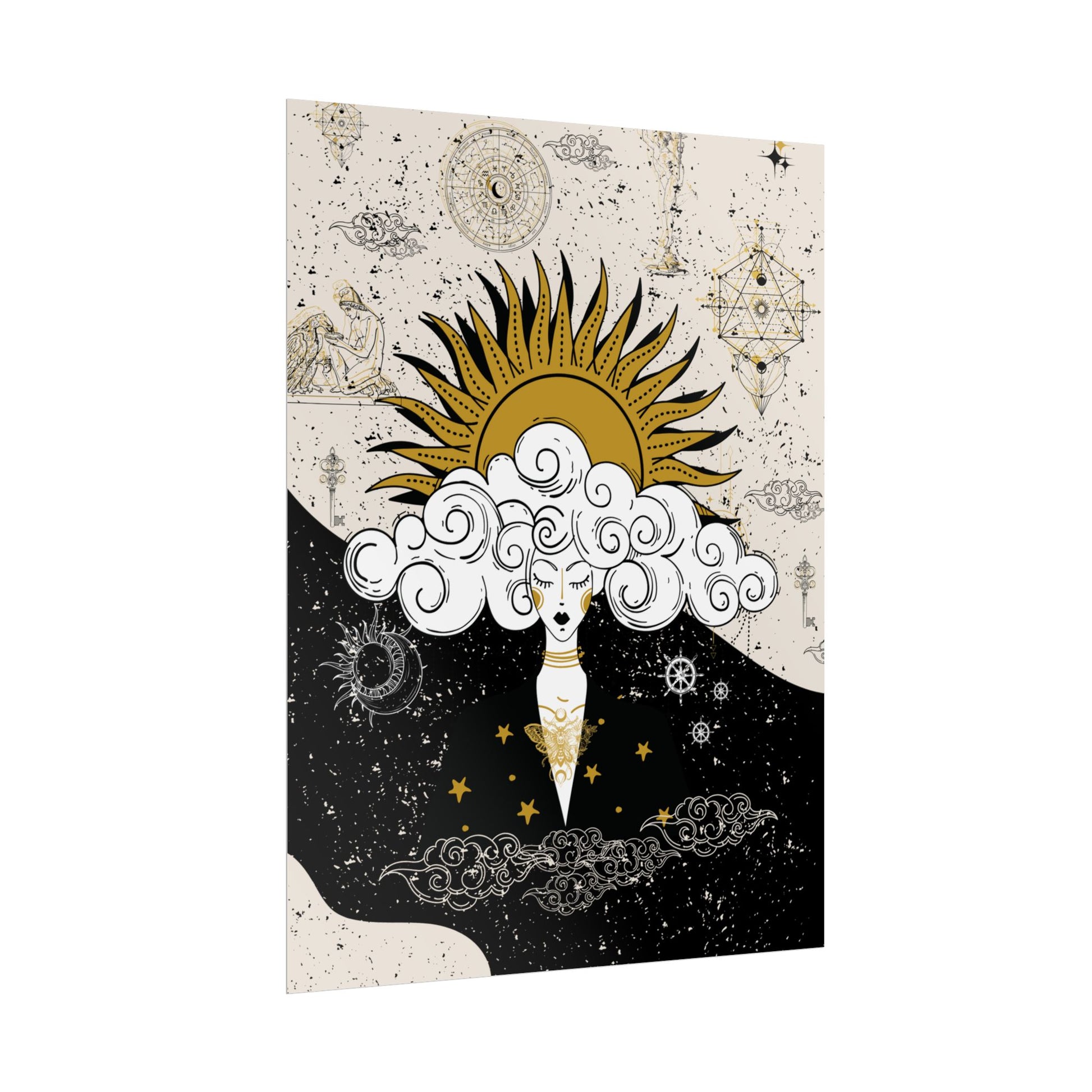 Rolled Posters Divine Feminine Meditation Among Stars Vertical Framed Poster, Boho Wall Decor, Astrology Prints, Home Decor Gift