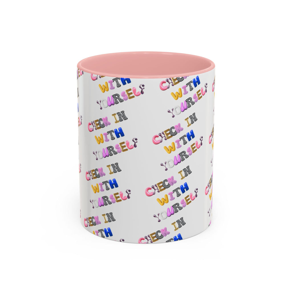 Check in With Yourself Bubble Letter Mug | Mental Health Coffee Cup | Emotional Wellness Gift | Self-Care Reminder | Therapy Office Mug