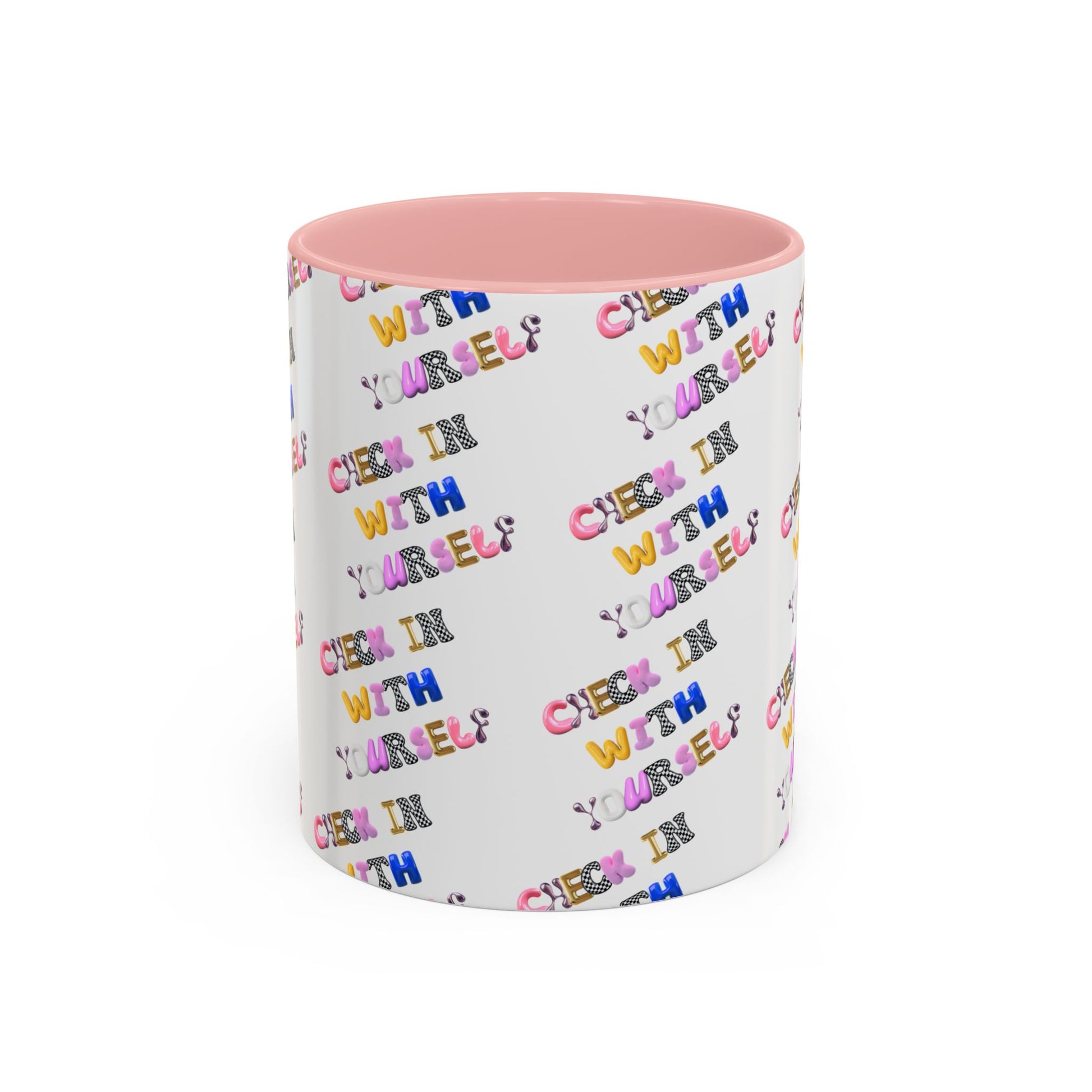 Check in With Yourself Bubble Letter Mug | Mental Health Coffee Cup | Emotional Wellness Gift | Self-Care Reminder | Therapy Office Mug