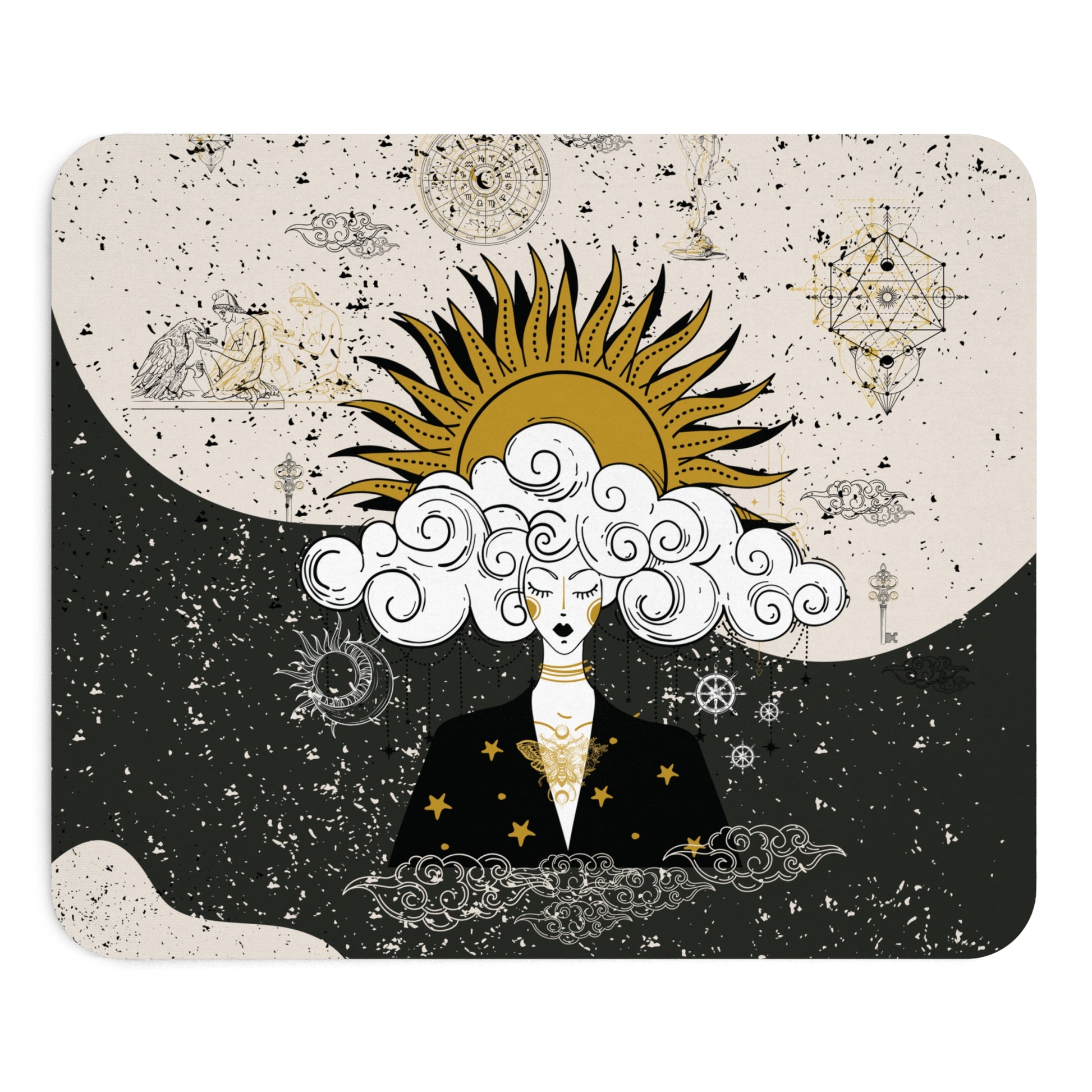 Divine Feminine Meditation Among Stars Mouse Pad | Alchemy Art | Celestial Art Print Journaling Accessories