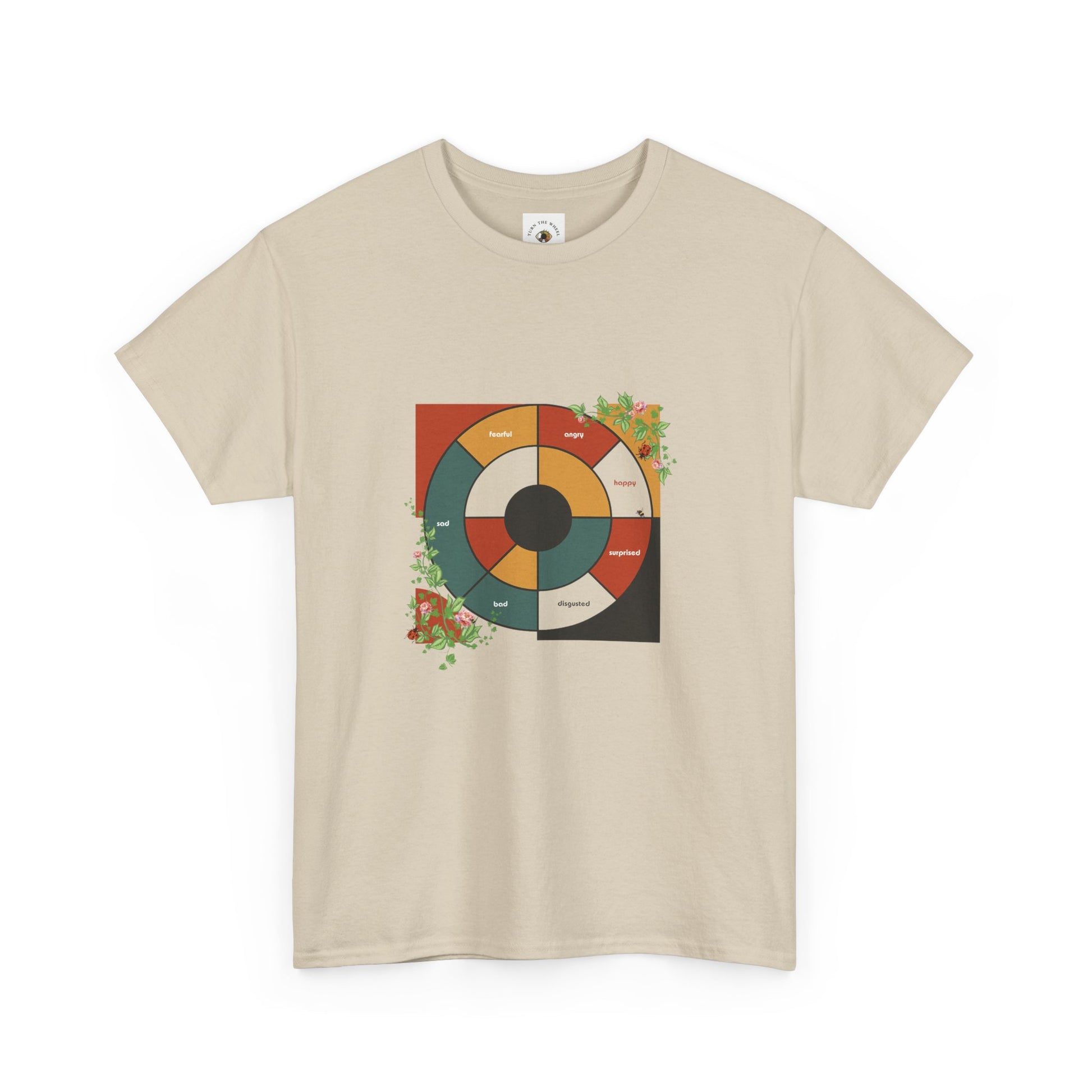Feeling Wheel Bauhaus Abstract with Vines & Flowers Tshirt for Meditation | Grounding Affirmative Yoga Tshirt