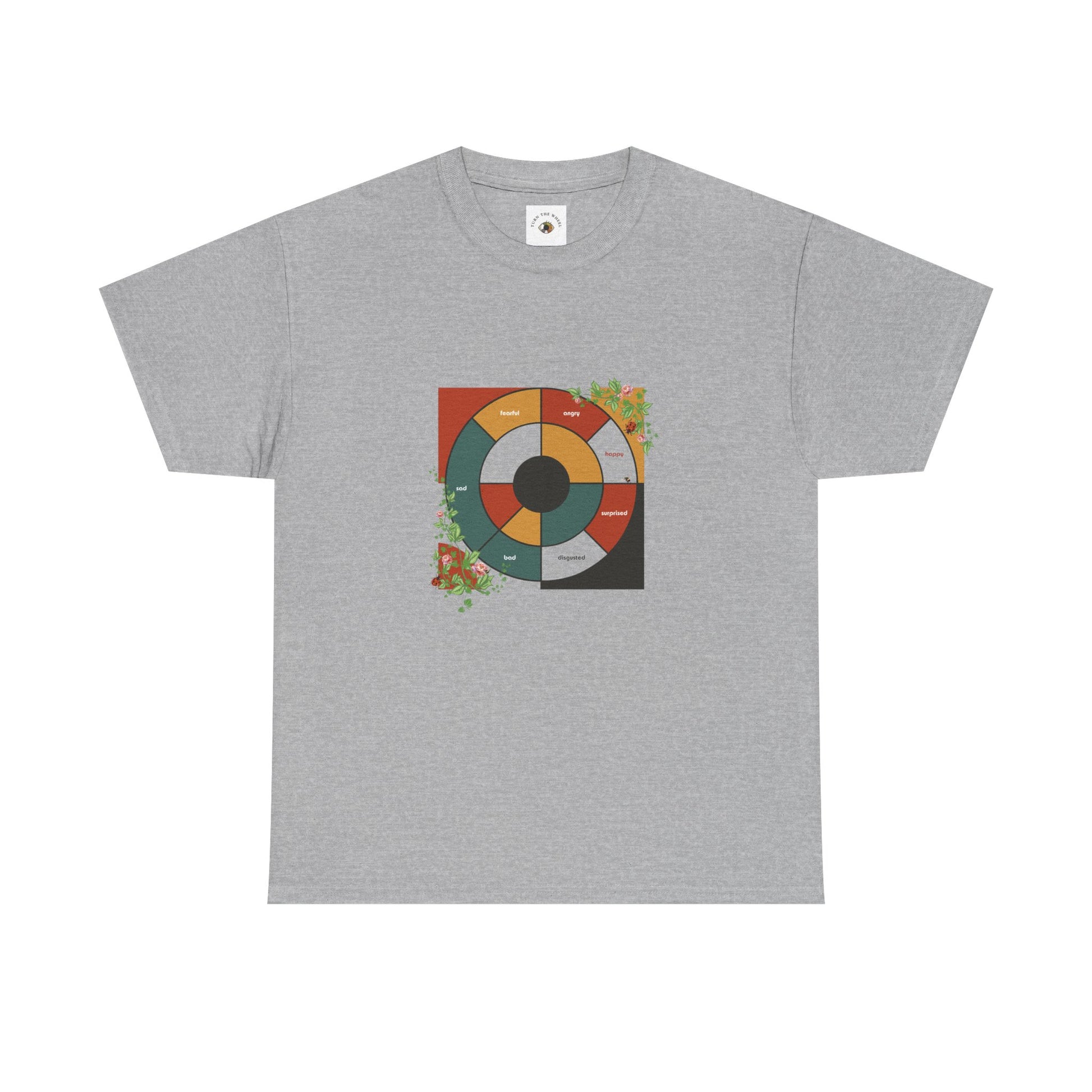 Feeling Wheel Bauhaus Abstract with Vines & Flowers Tshirt for Meditation | Grounding Affirmative Yoga Tshirt