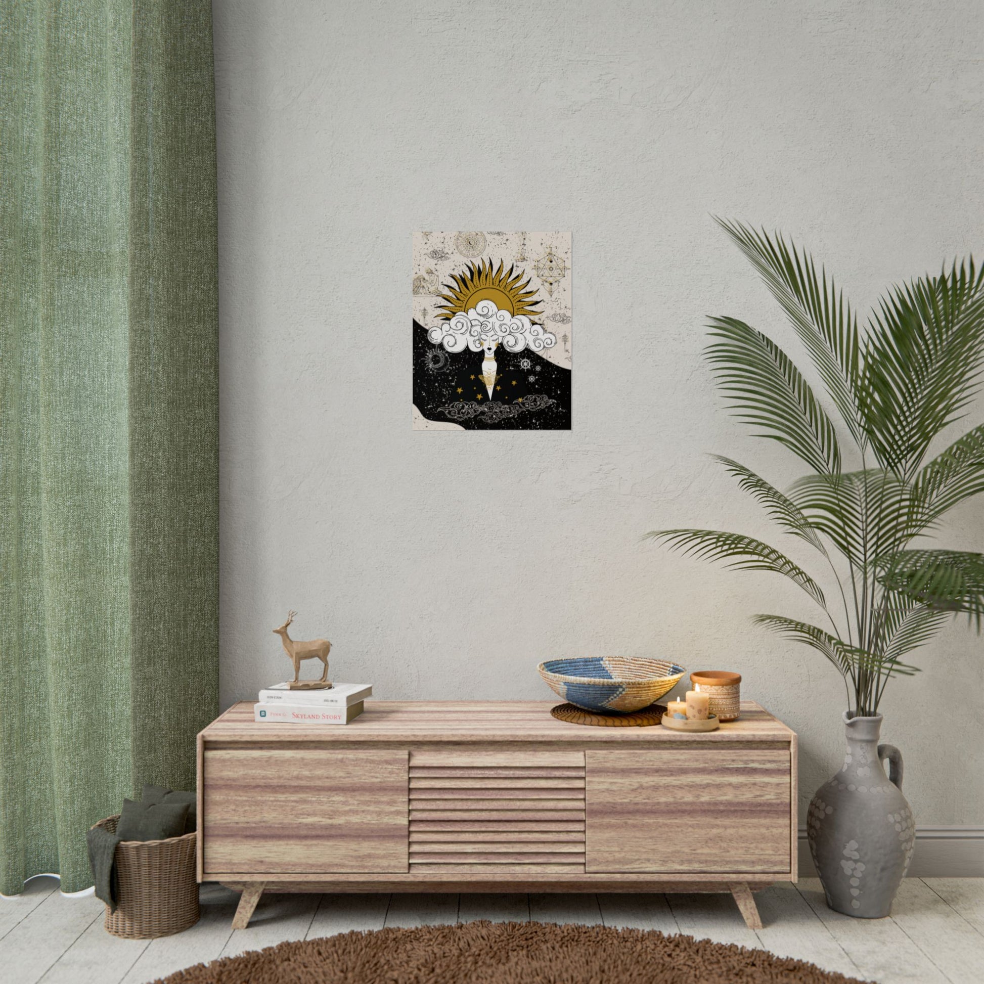 Rolled Posters Divine Feminine Meditation Among Stars Vertical Framed Poster, Boho Wall Decor, Astrology Prints, Home Decor Gift