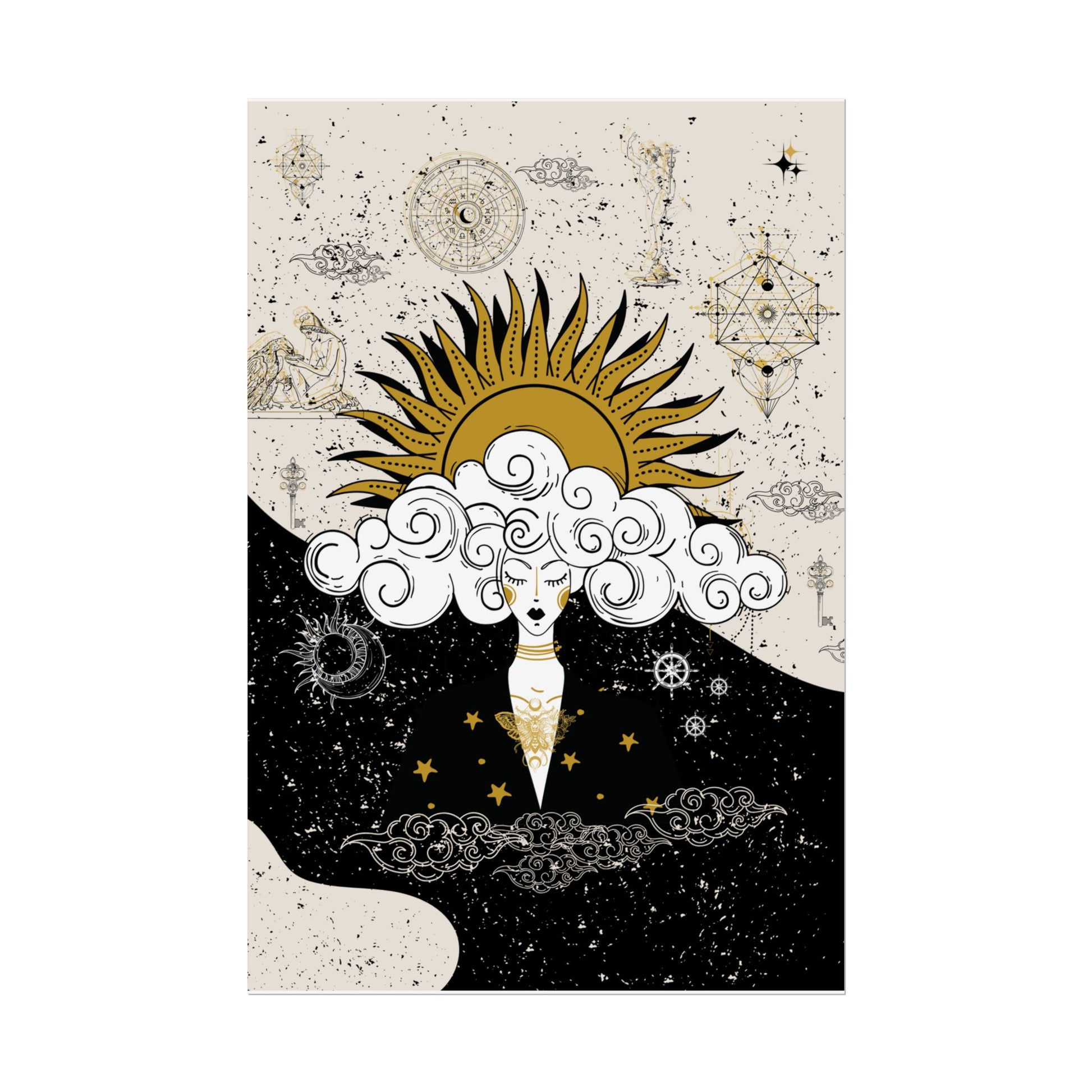 Rolled Posters Divine Feminine Meditation Among Stars Vertical Framed Poster, Boho Wall Decor, Astrology Prints, Home Decor Gift