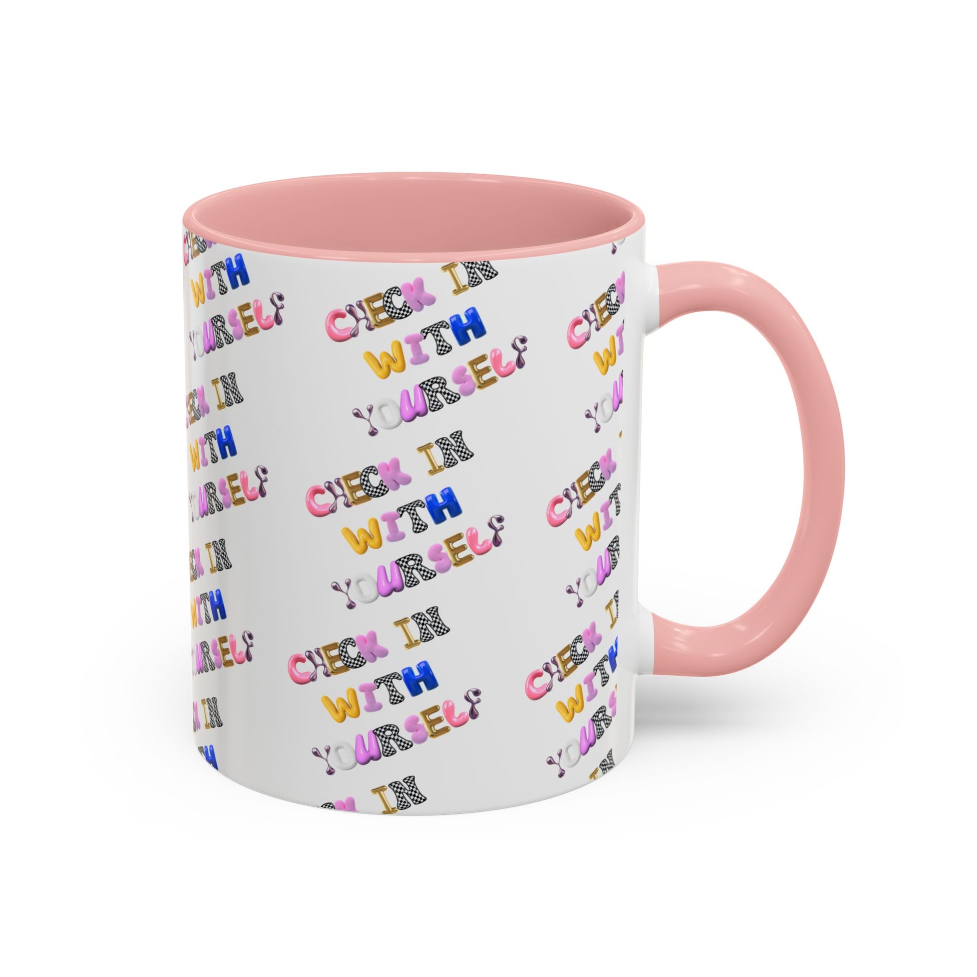 Check in With Yourself Bubble Letter Mug | Mental Health Coffee Cup | Emotional Wellness Gift | Self-Care Reminder | Therapy Office Mug