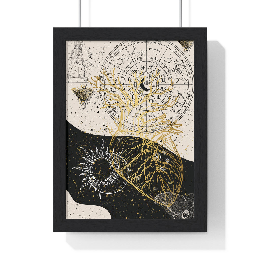 Framed Astrological Art Print, Celestial Wall Decor, Zodiac Poster, Astrology Gift, Horoscope Art, Bohemian Home Decor