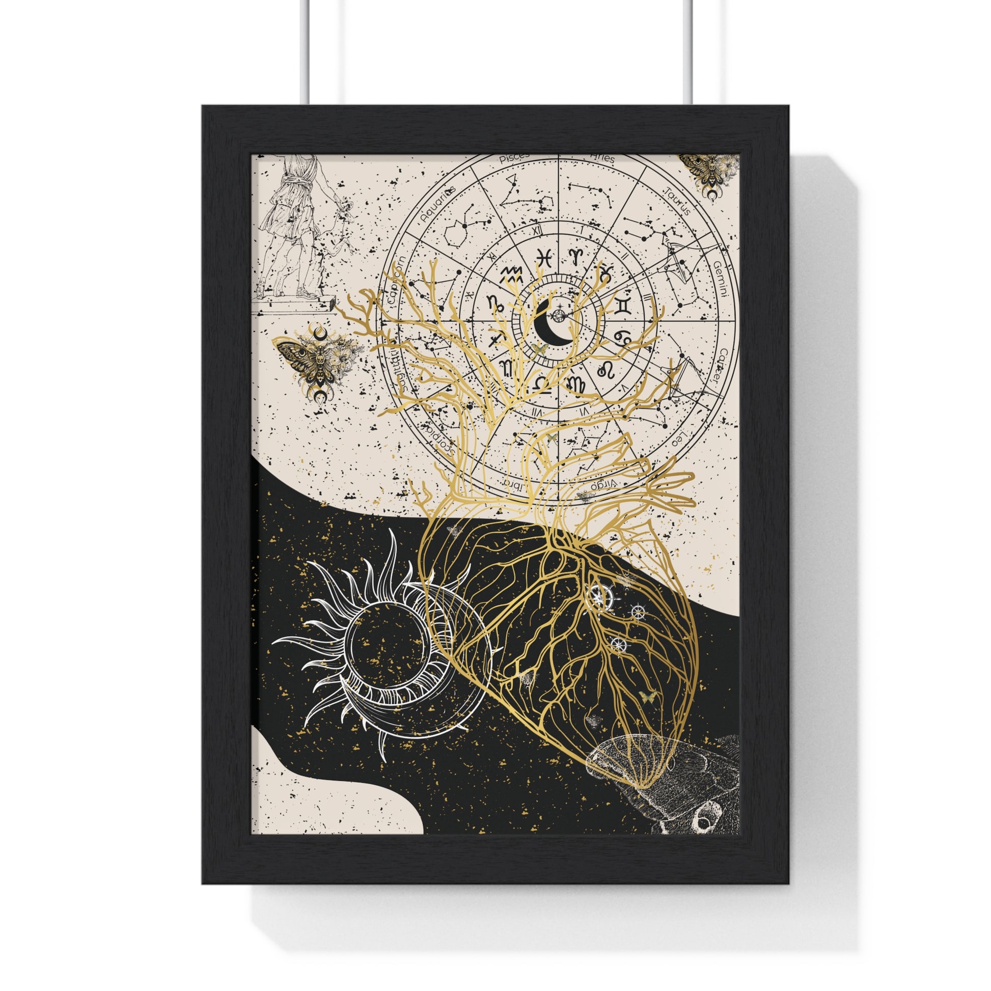 Framed Astrological Art Print, Celestial Wall Decor, Zodiac Poster, Astrology Gift, Horoscope Art, Bohemian Home Decor