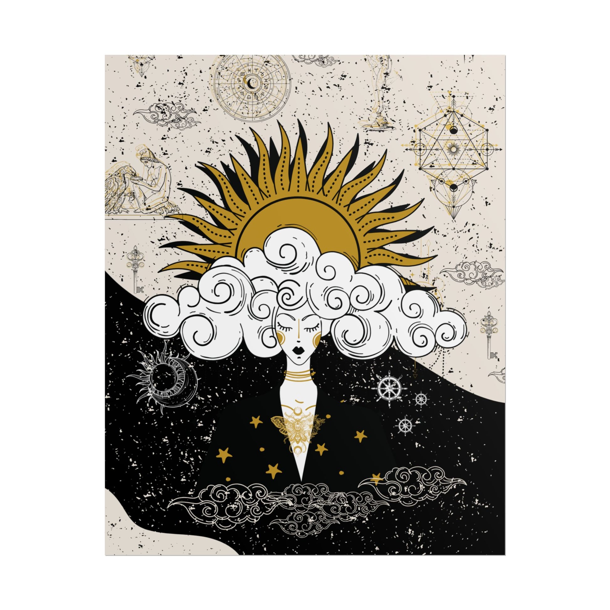 Rolled Posters Divine Feminine Meditation Among Stars Vertical Framed Poster, Boho Wall Decor, Astrology Prints, Home Decor Gift