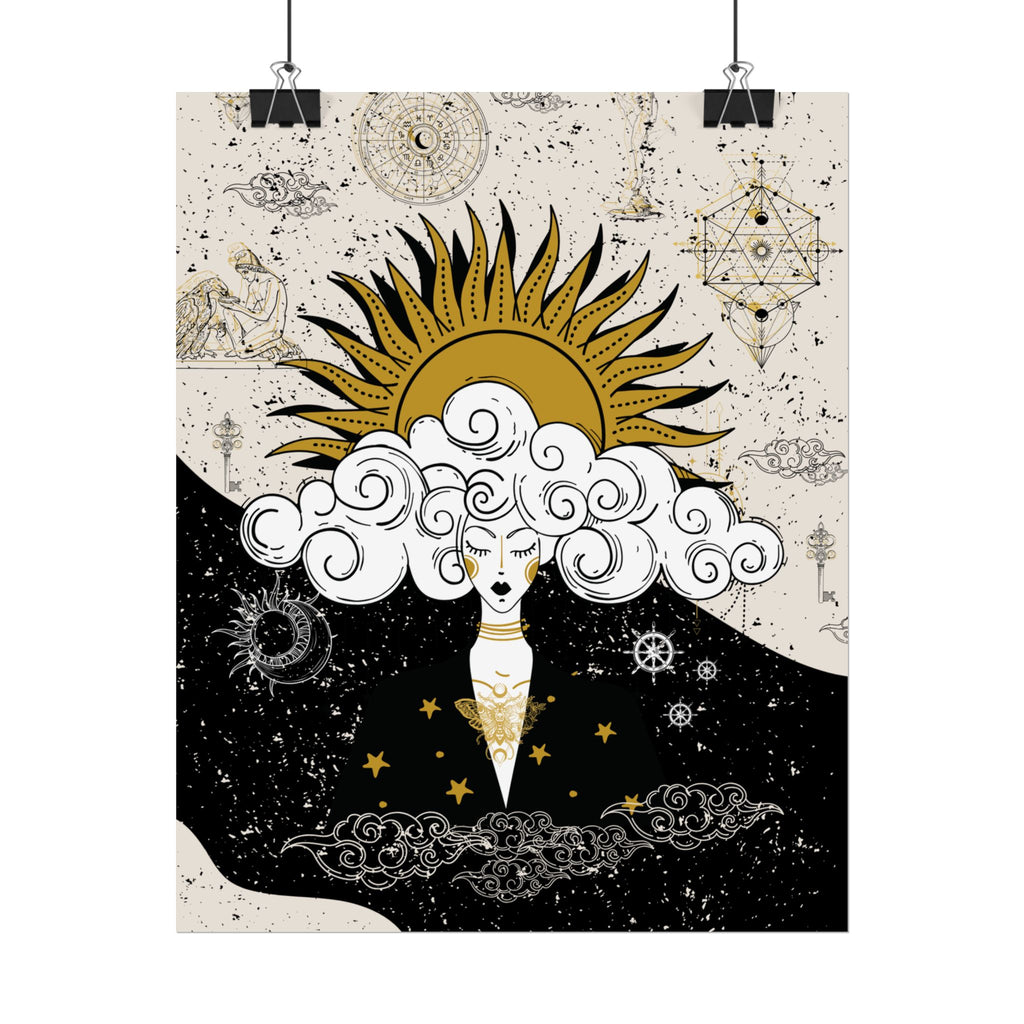 Rolled Posters Divine Feminine Meditation Among Stars Vertical Framed Poster, Boho Wall Decor, Astrology Prints, Home Decor Gift