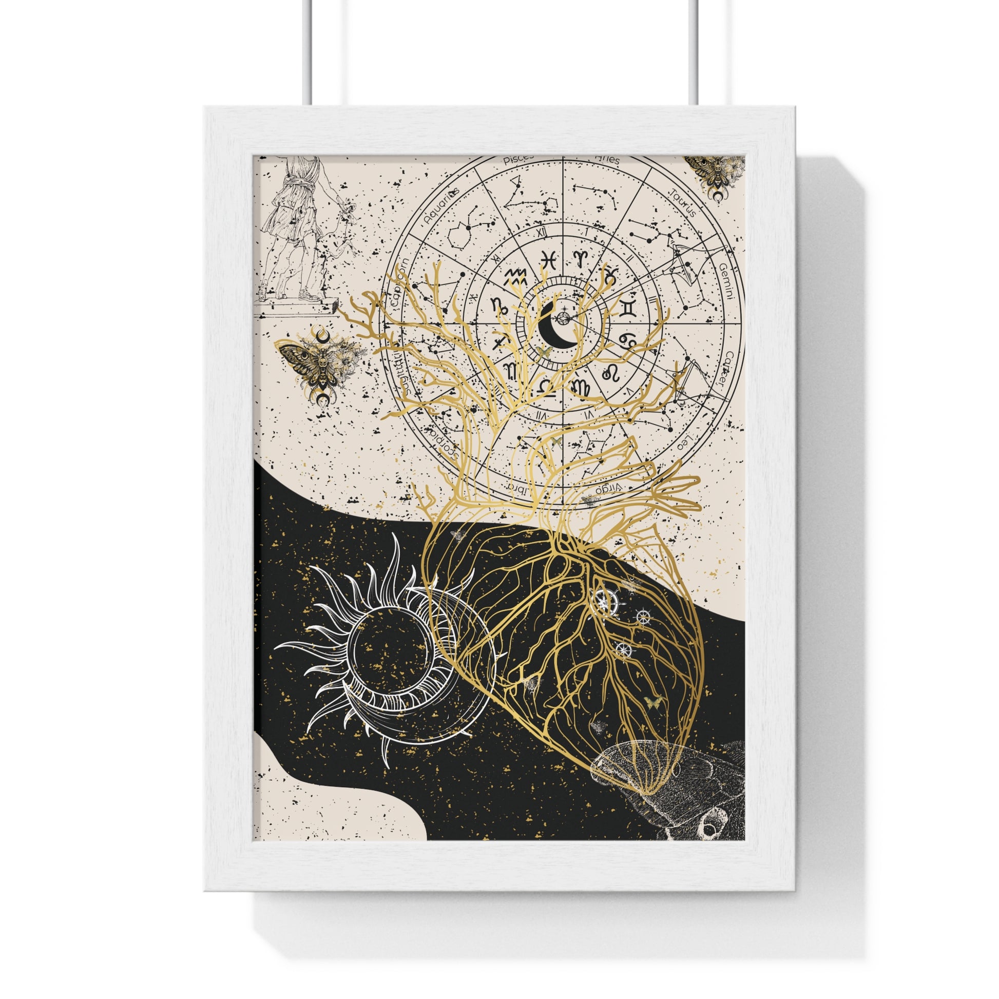 Framed Astrological Art Print, Celestial Wall Decor, Zodiac Poster, Astrology Gift, Horoscope Art, Bohemian Home Decor