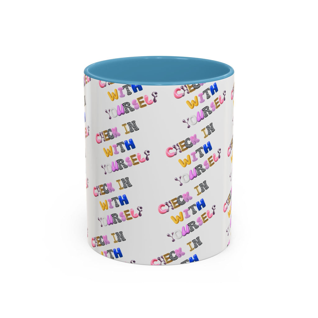 Check in With Yourself Bubble Letter Mug | Mental Health Coffee Cup | Emotional Wellness Gift | Self-Care Reminder | Therapy Office Mug