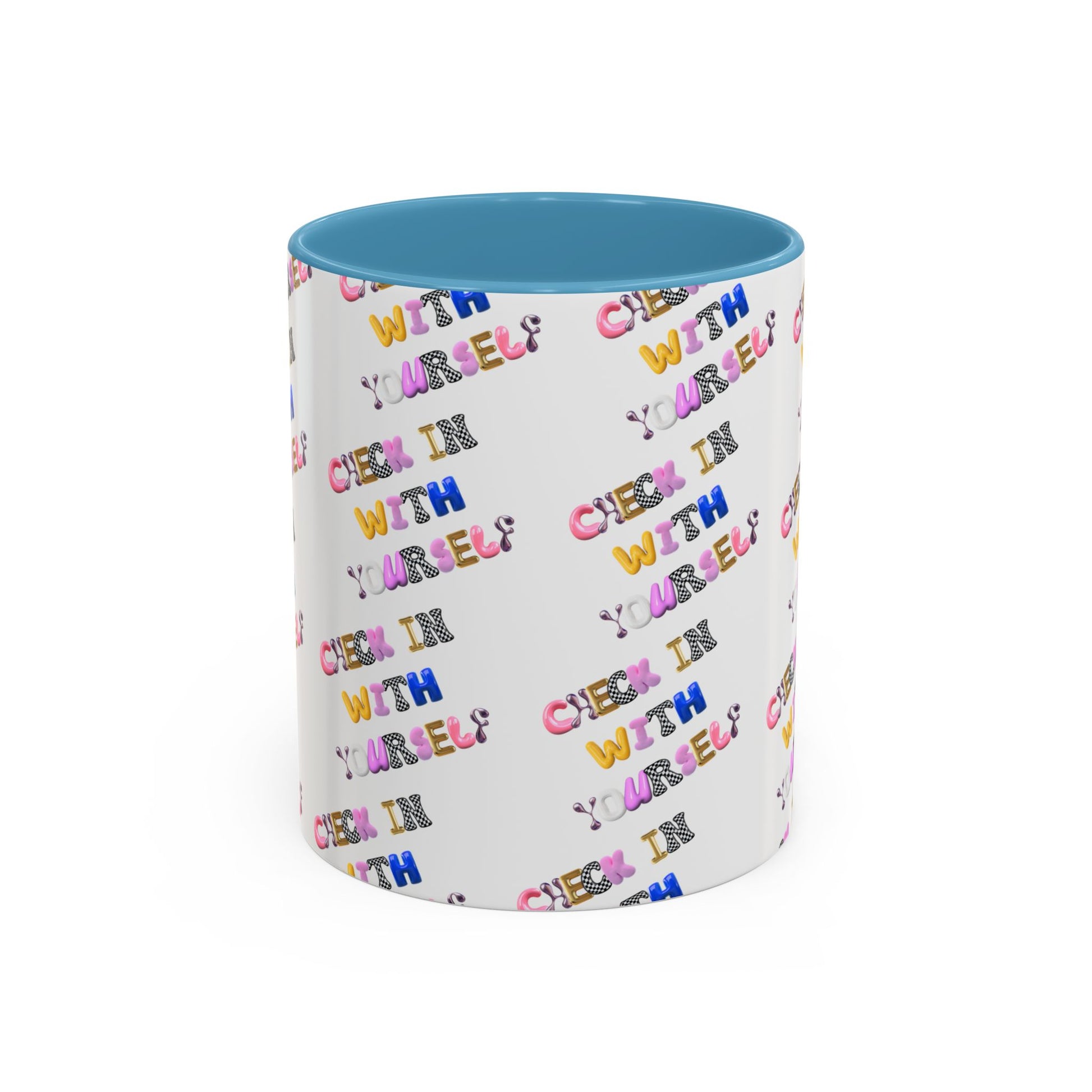 Check in With Yourself Bubble Letter Mug | Mental Health Coffee Cup | Emotional Wellness Gift | Self-Care Reminder | Therapy Office Mug