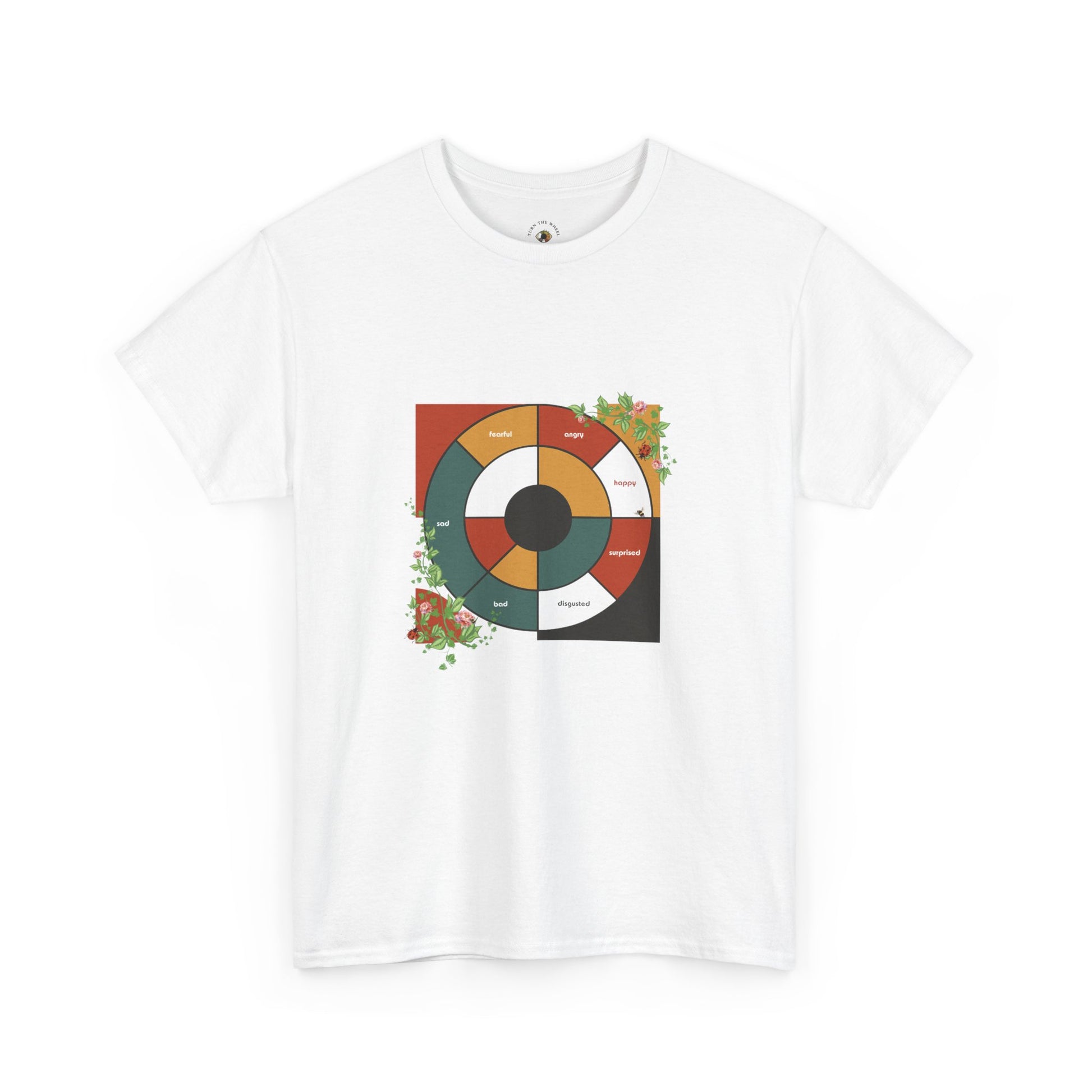 Feeling Wheel Bauhaus Abstract with Vines & Flowers Tshirt for Meditation | Grounding Affirmative Yoga Tshirt