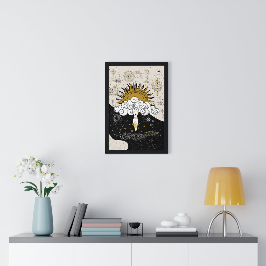 Framed Divine Feminine Meditation Among Stars Vertical Framed Poster, Alchemy Art, Home Decor, Unique Gift, Celestial Art Print